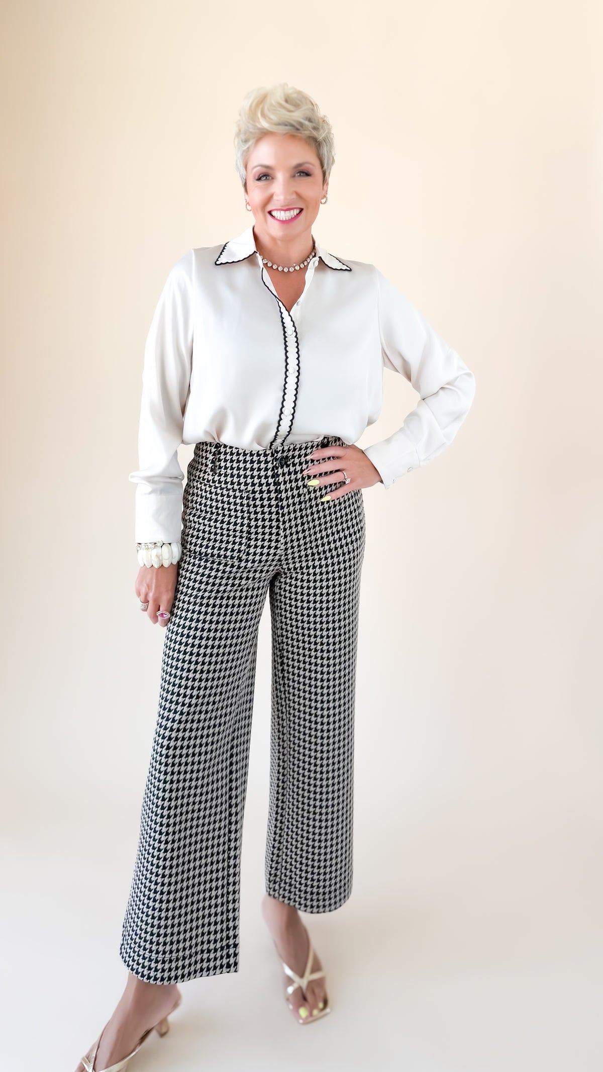 Hounds Tooth Cropped Pant/Almond
