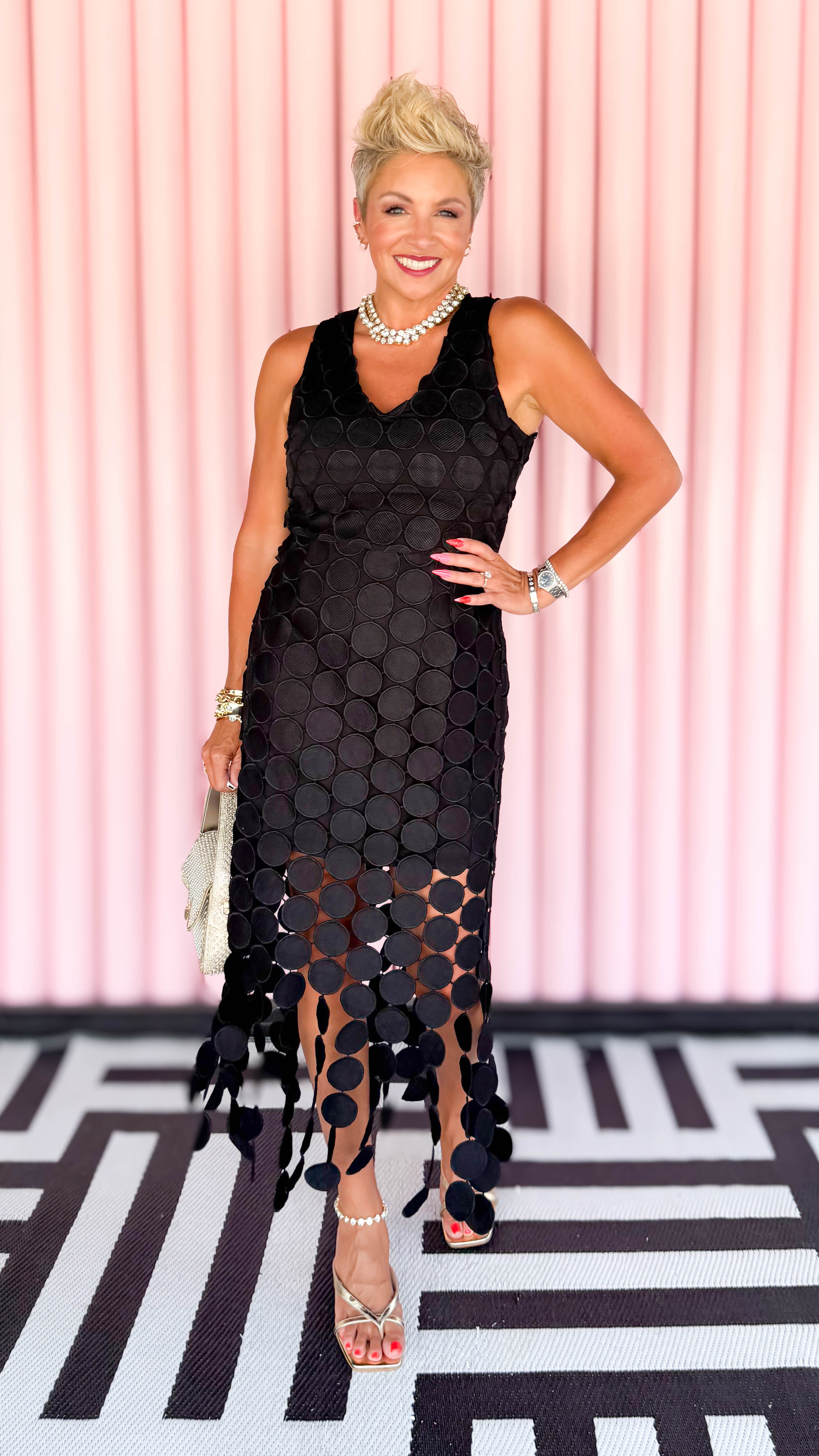 Round Crochet Bottom Tassel Dress/Black