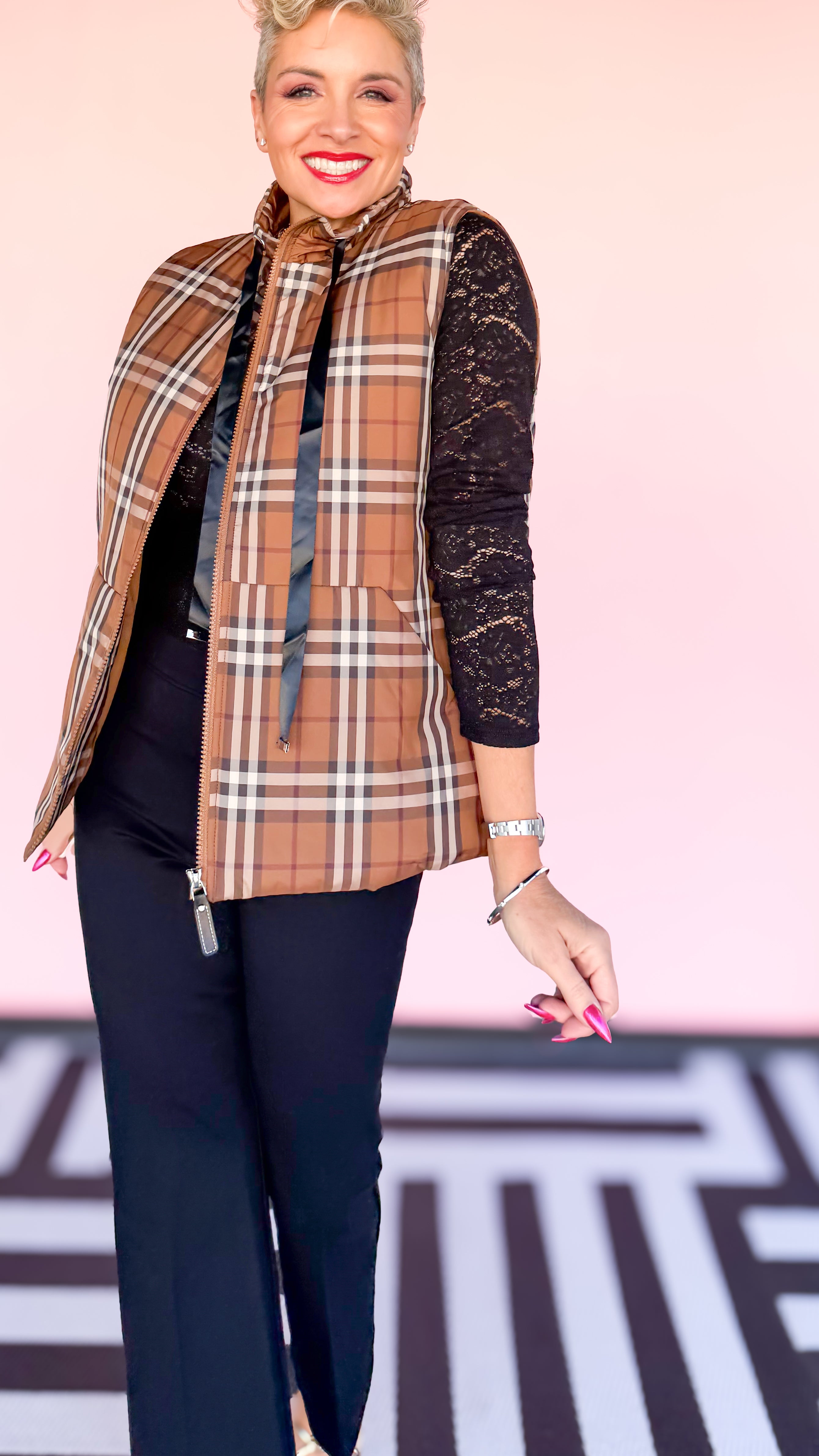 Brown Plaid Puffer Vest