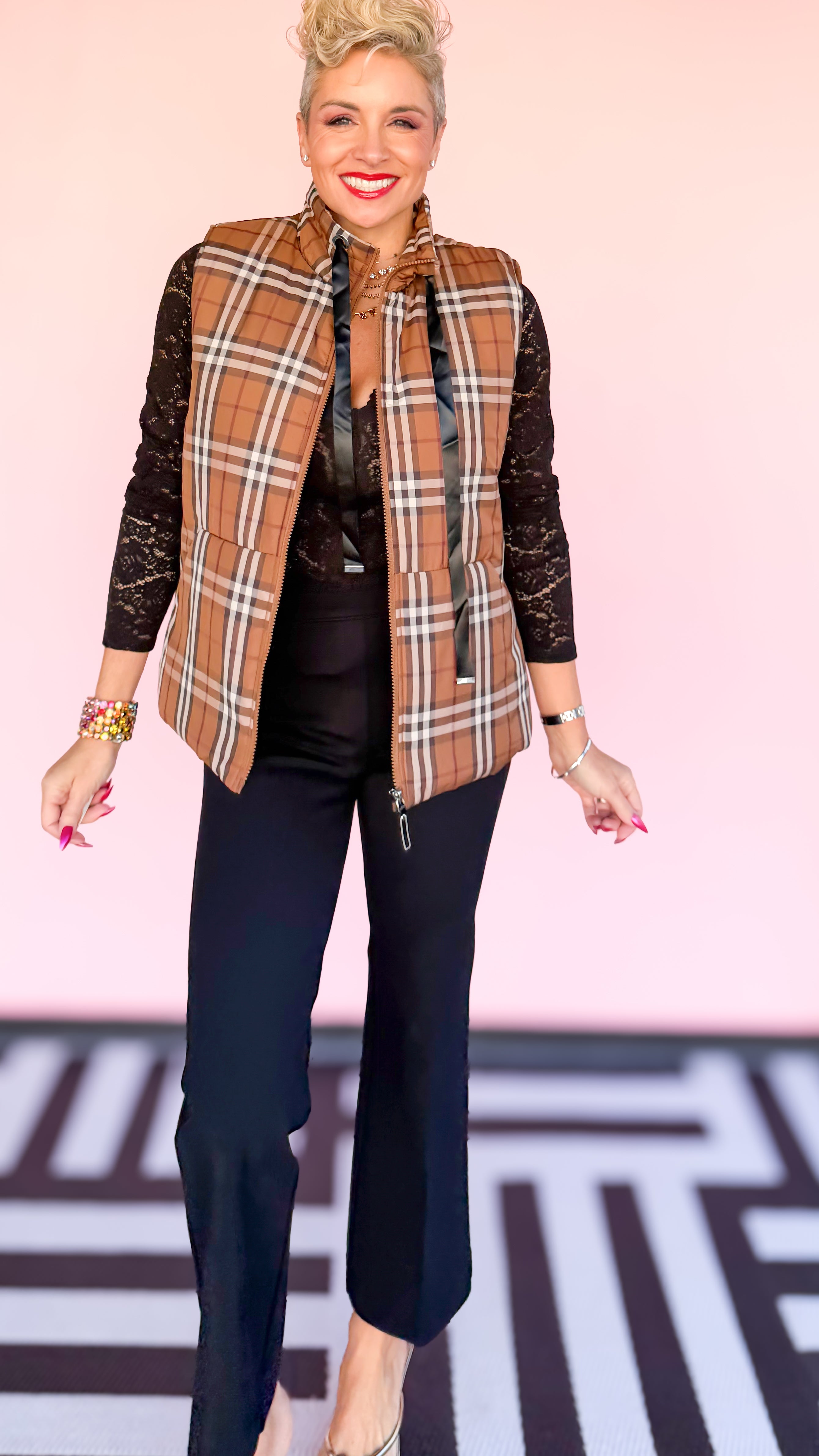 Brown Plaid Puffer Vest