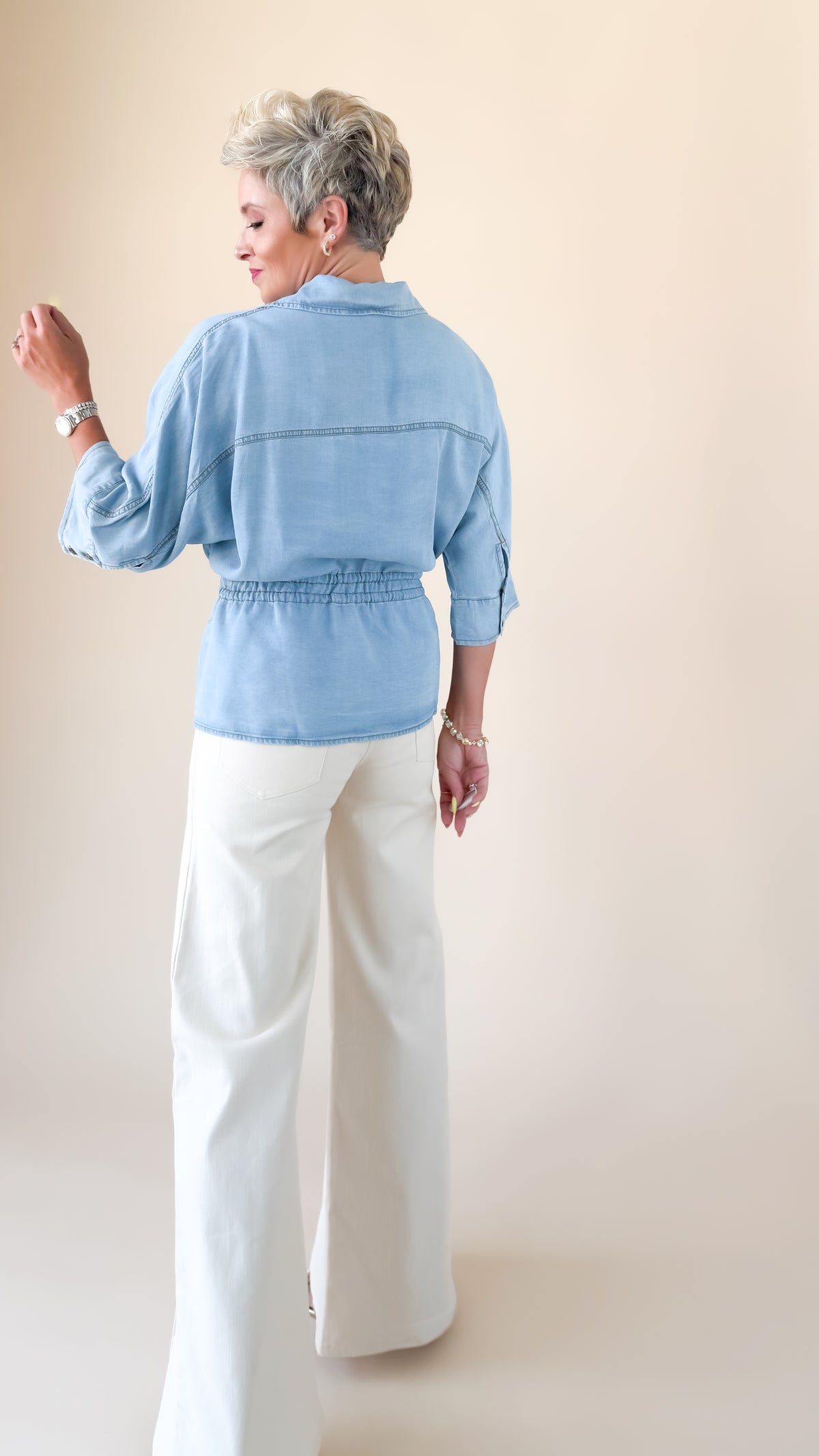 Millie Tie Waist Top/Denim