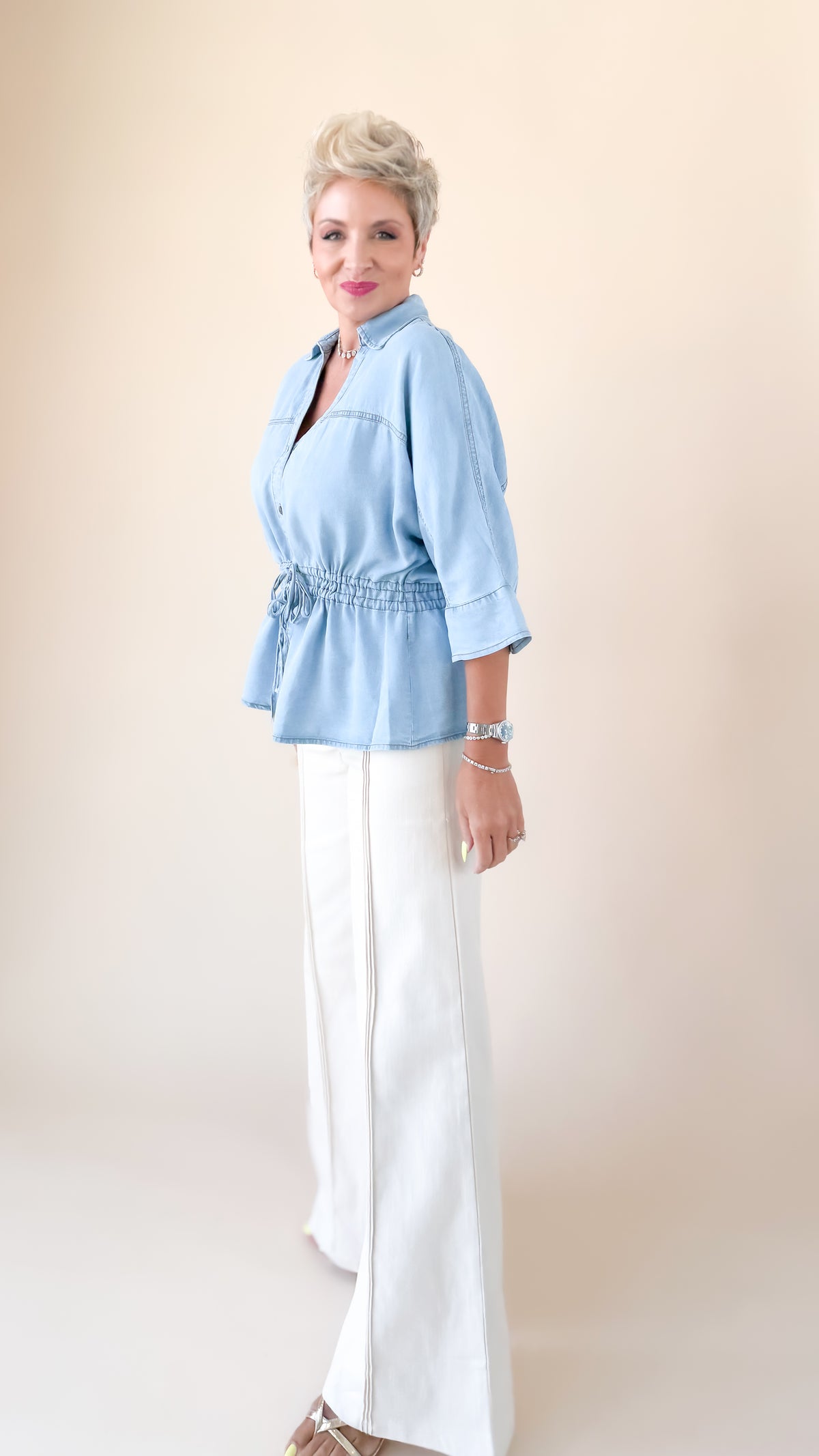 Millie Tie Waist Top/Denim