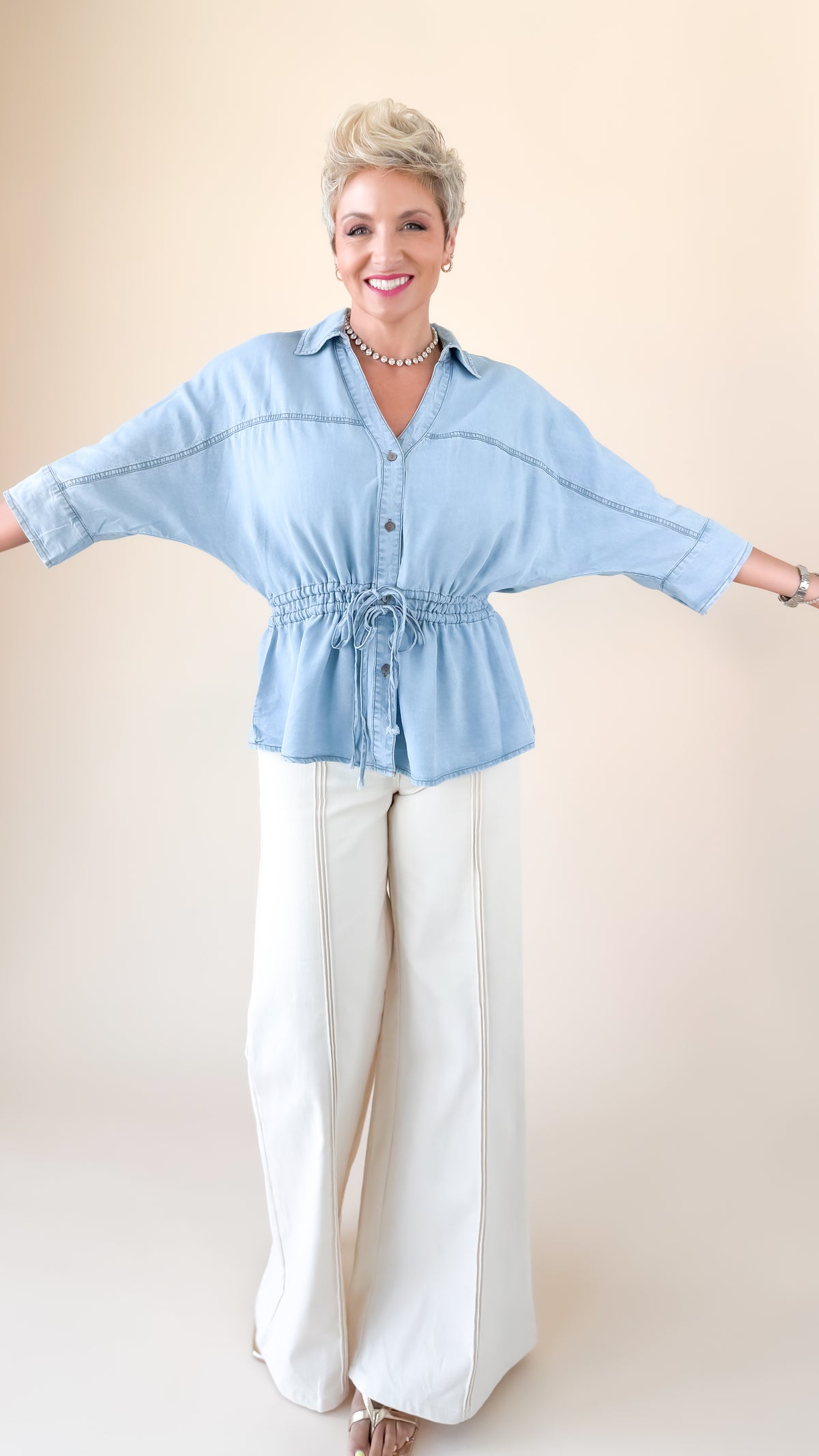 Millie Tie Waist Top/Denim