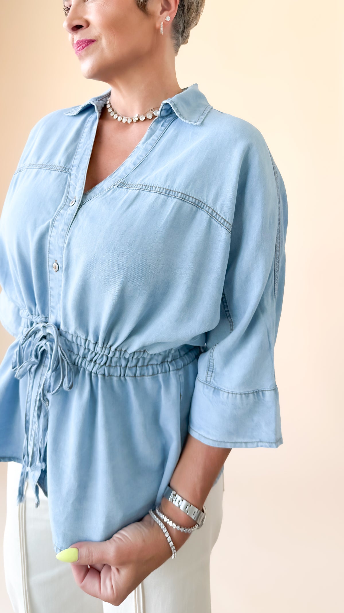 Millie Tie Waist Top/Denim