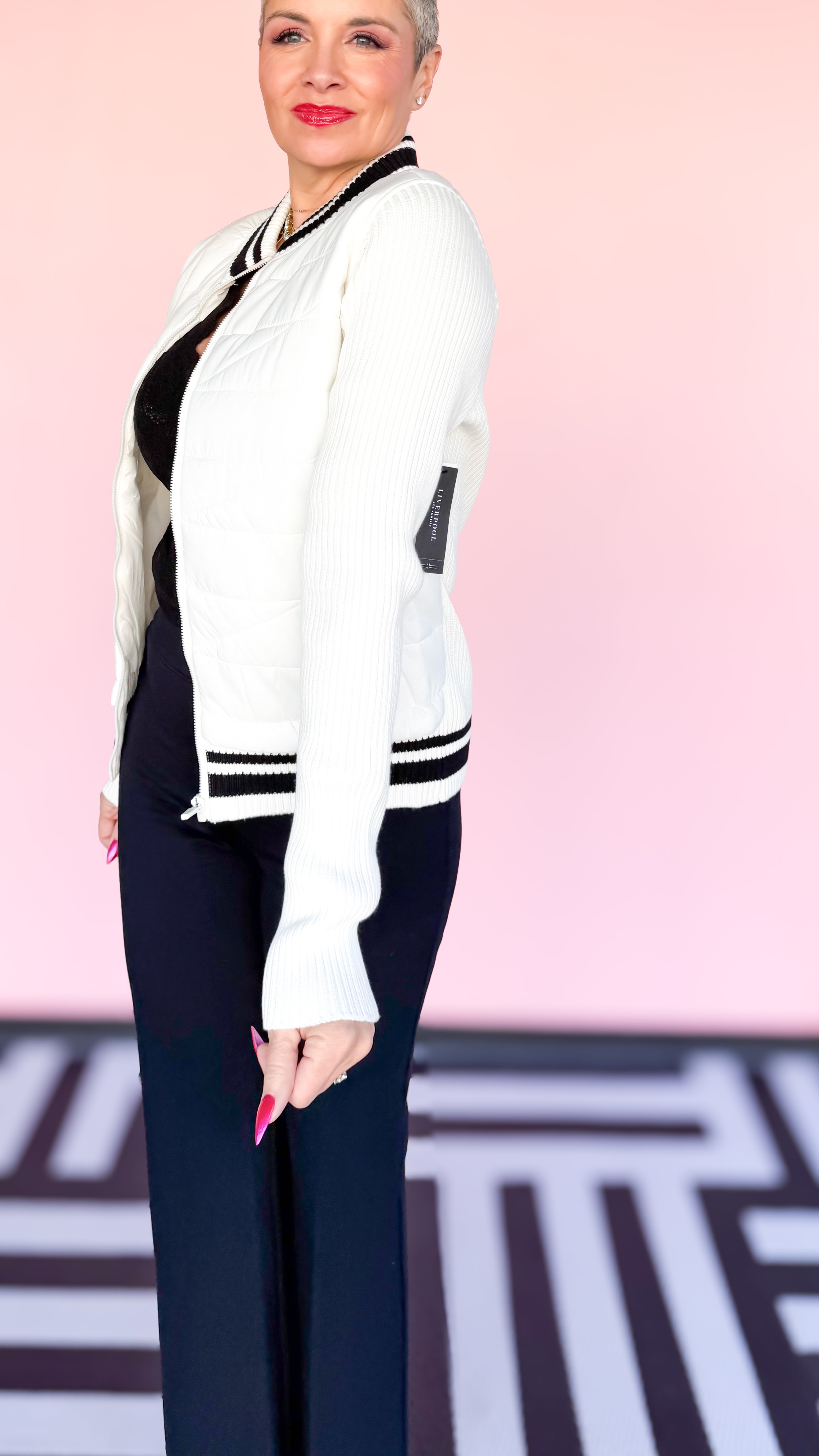 Quilted Front Sweater Jacket/Cream