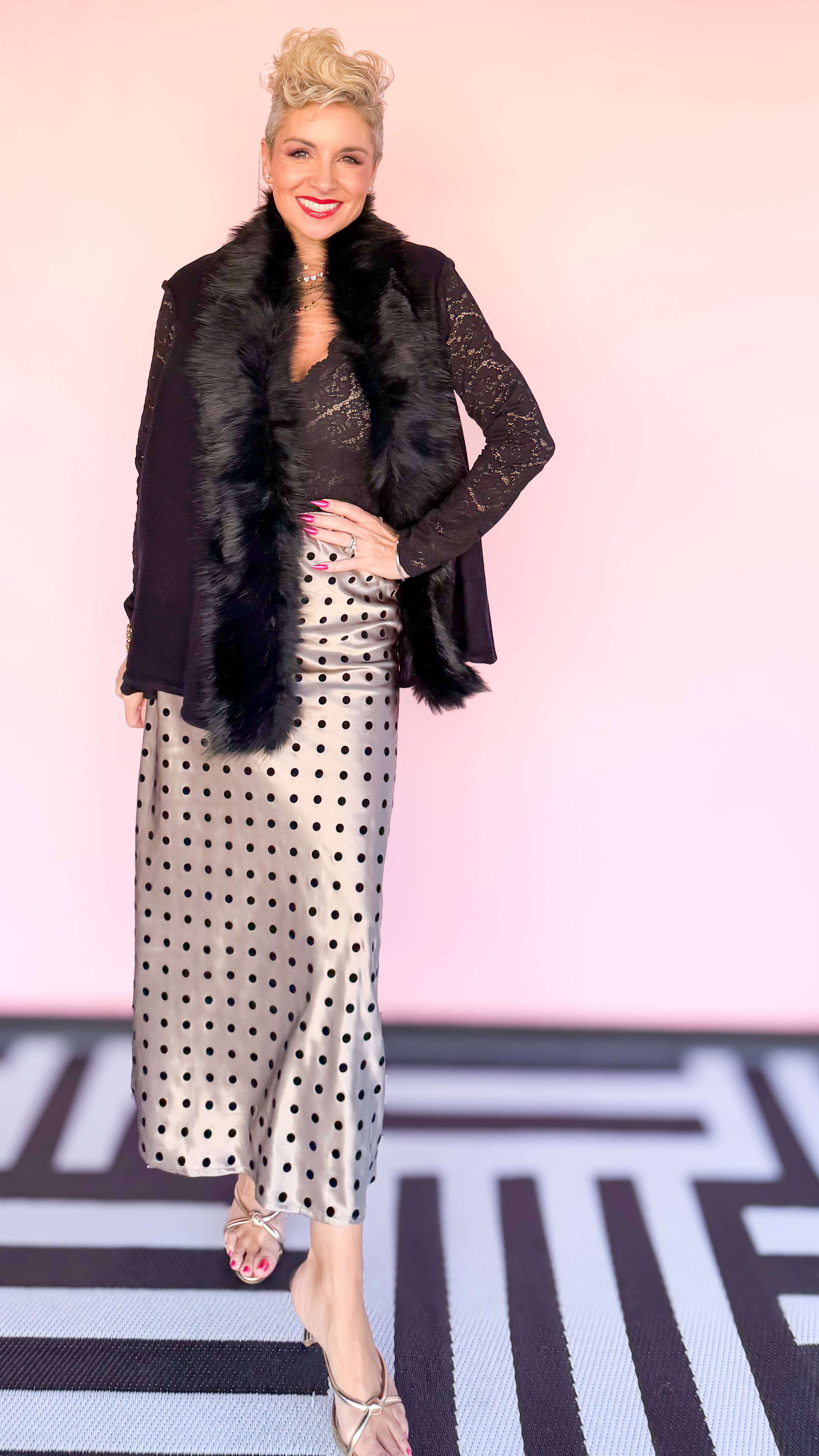 Velvet Polka Dot Midi Skirt in Espresso