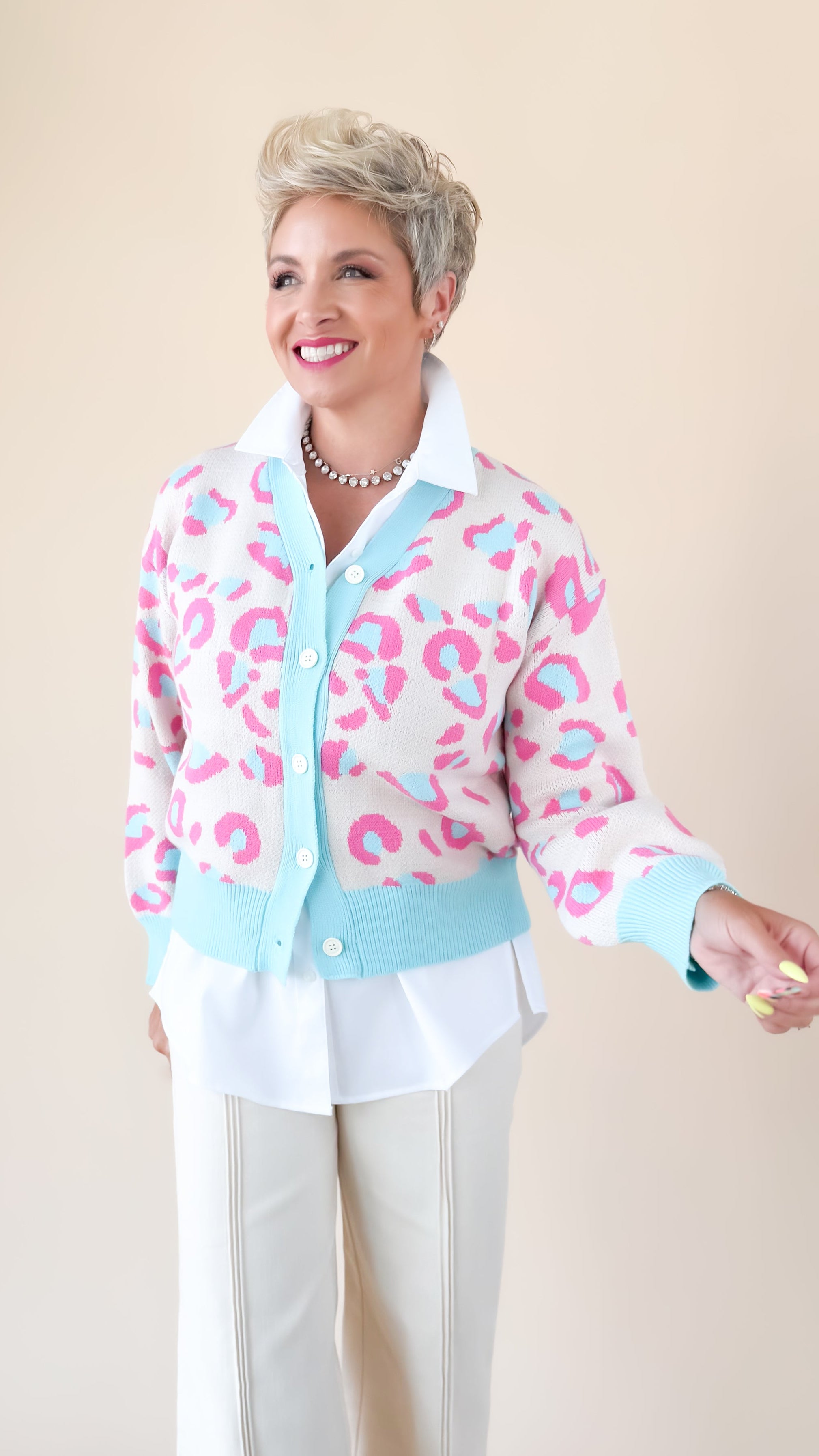 Leopard Cardigan/Pink/Mint