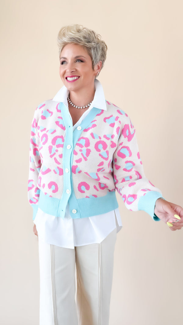 Leopard Cardigan/Pink/Mint