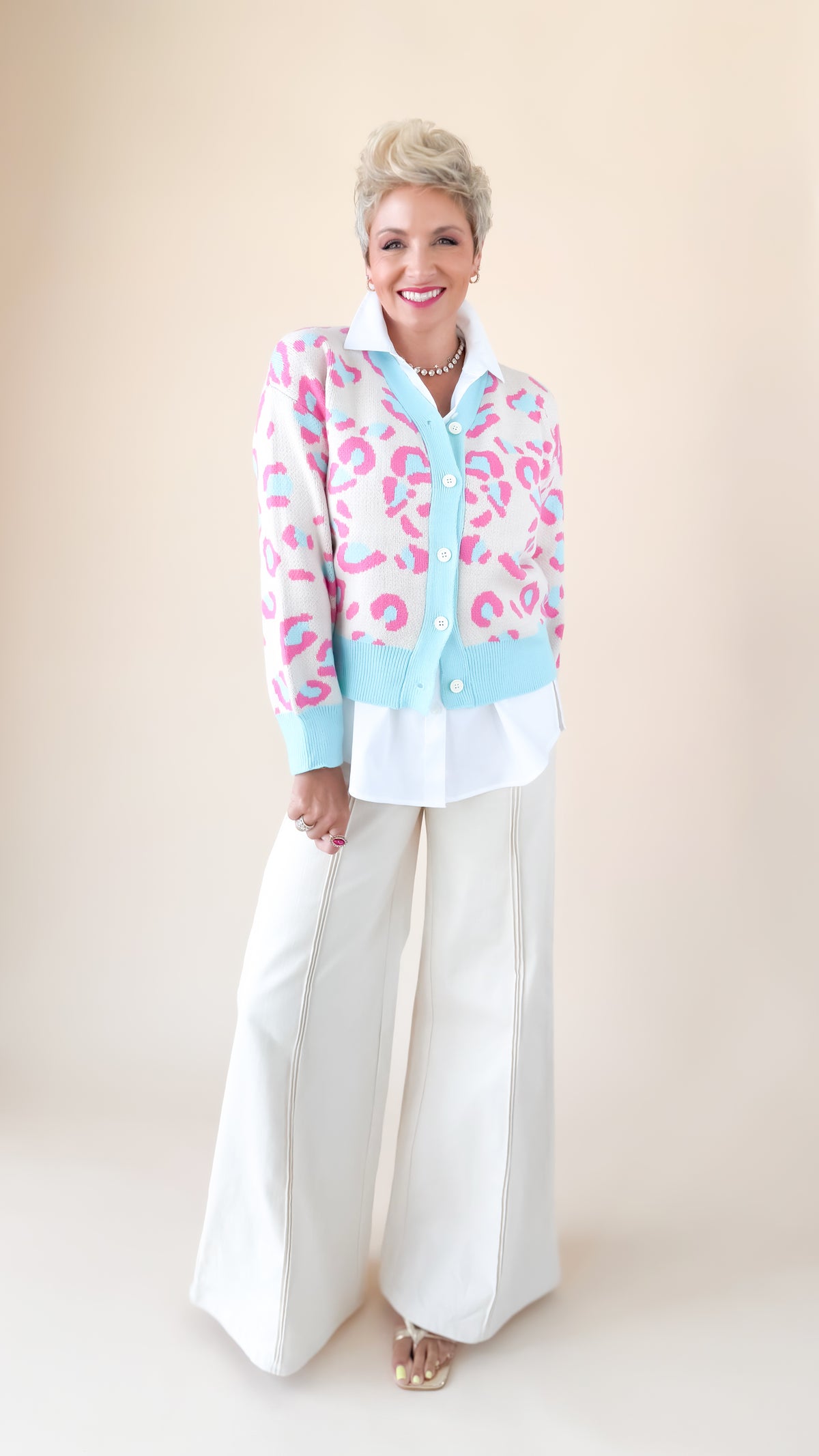 Leopard Cardigan/Pink/Mint