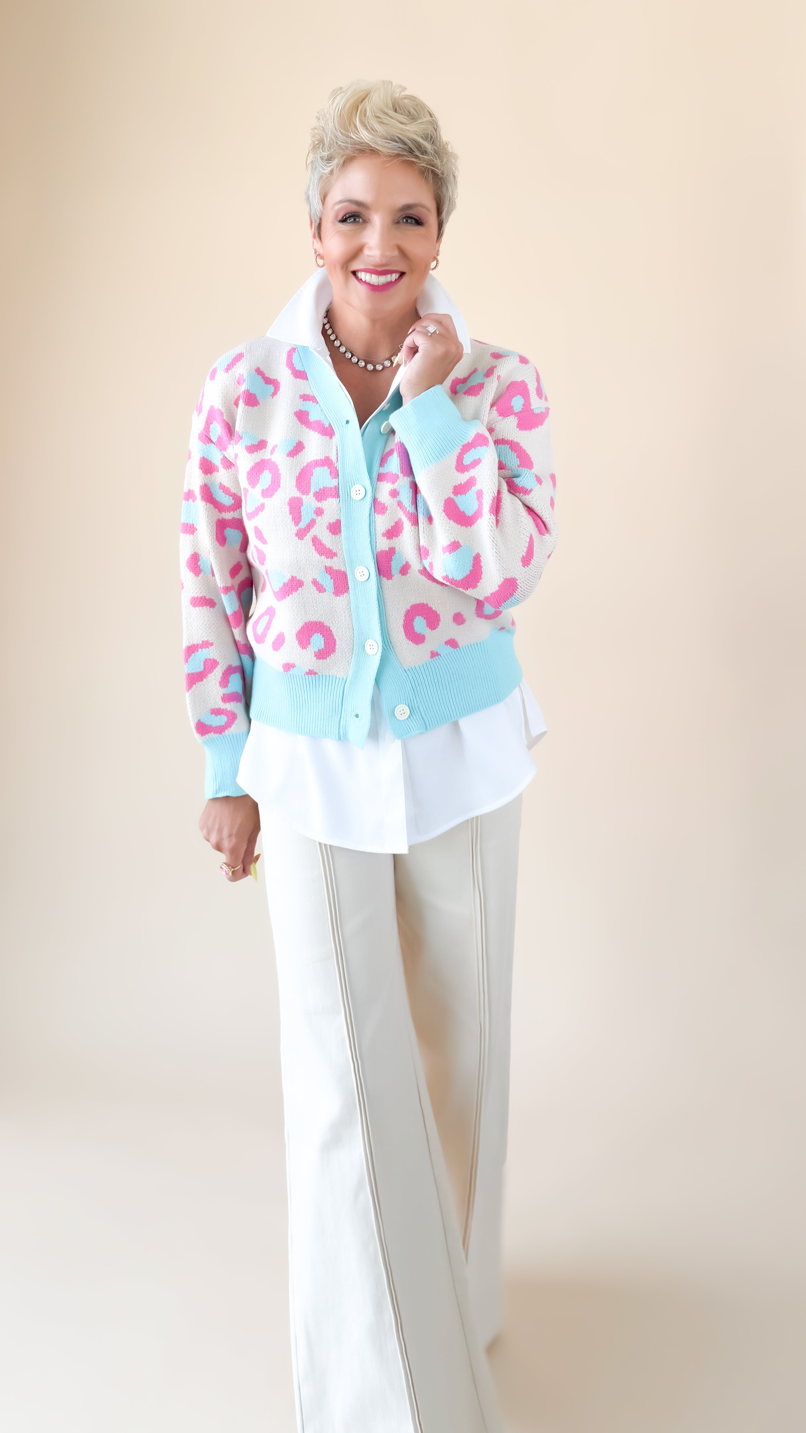 Leopard Cardigan/Pink/Mint