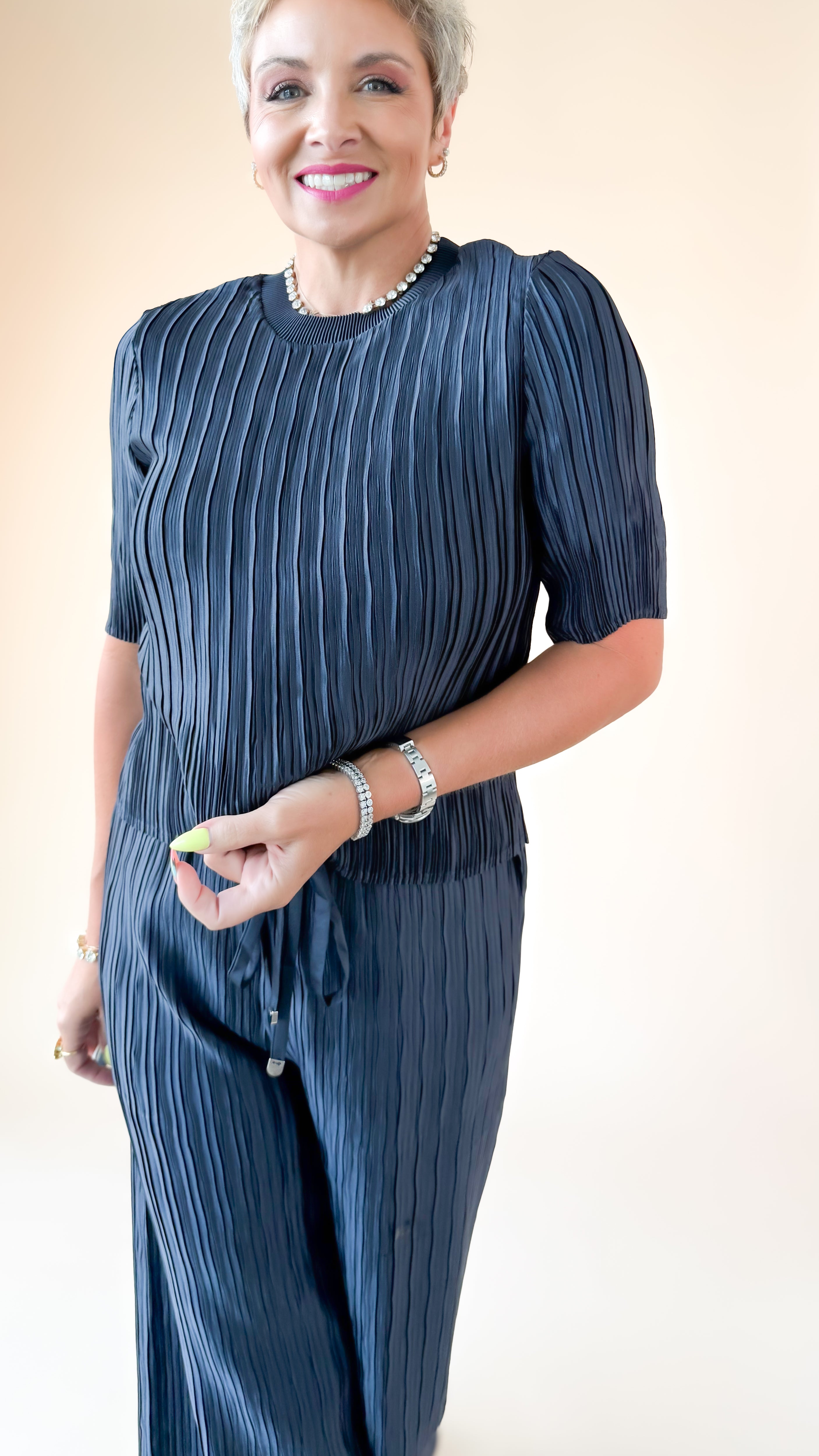 Bridget Plissé Top/Navy