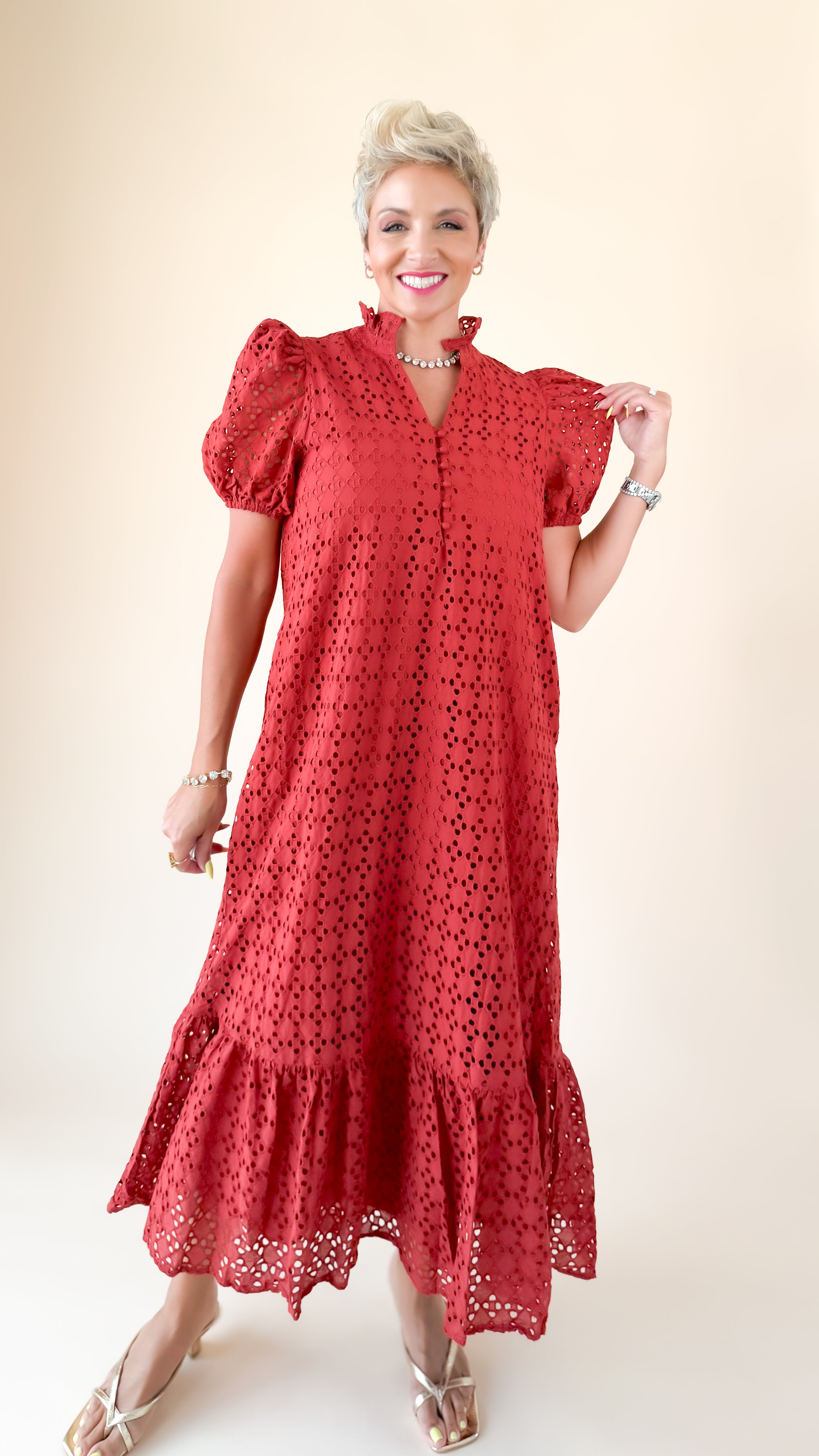 Gretchen Eyelet Maxi Dress/Rust