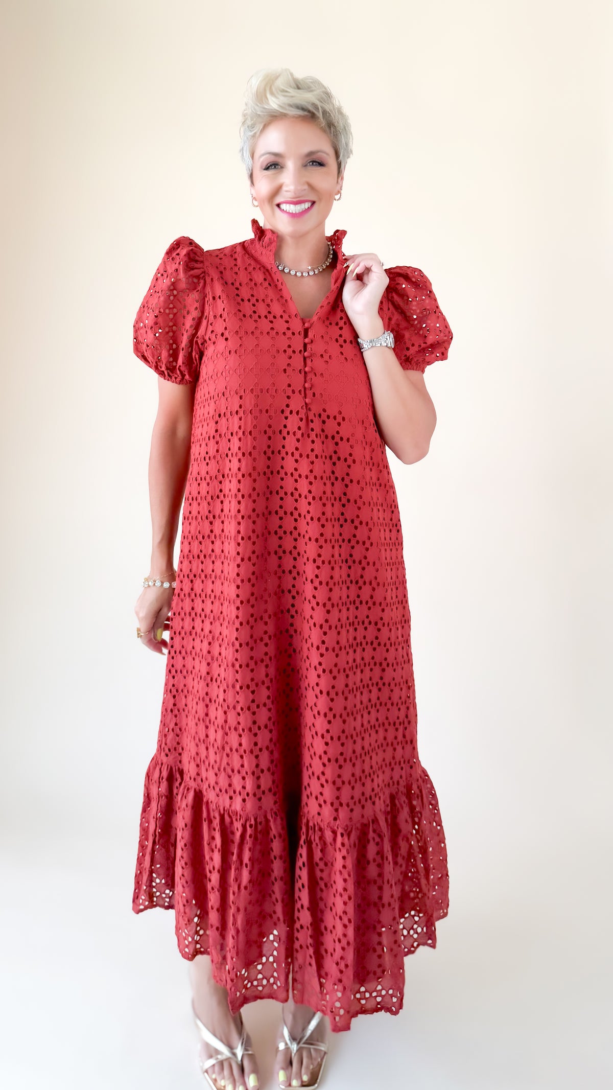 Gretchen Eyelet Maxi Dress/Rust