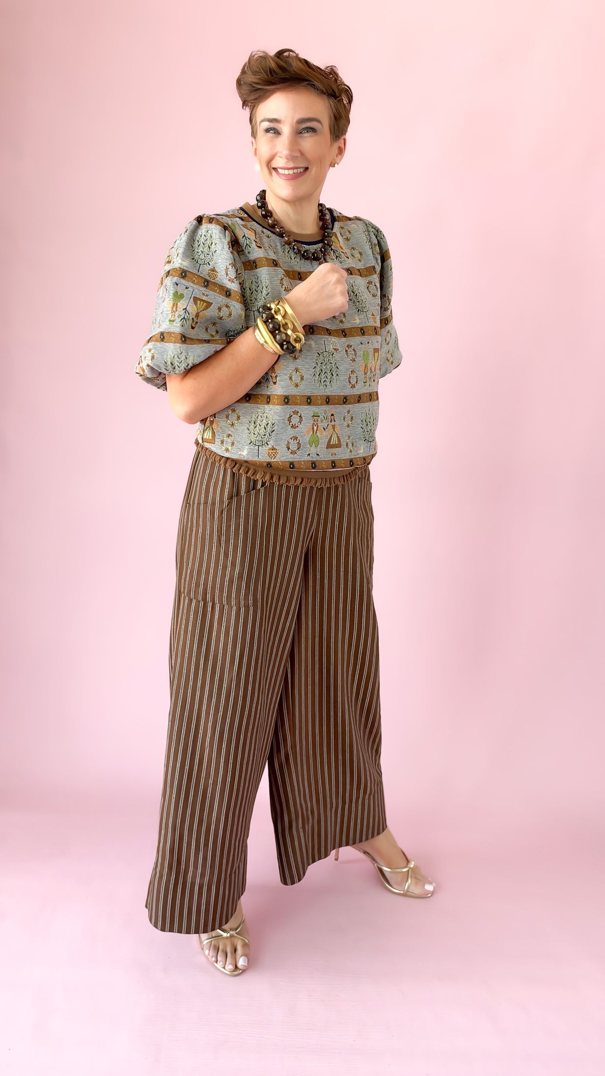 Pilgrim Print Jacquard Top/Brown