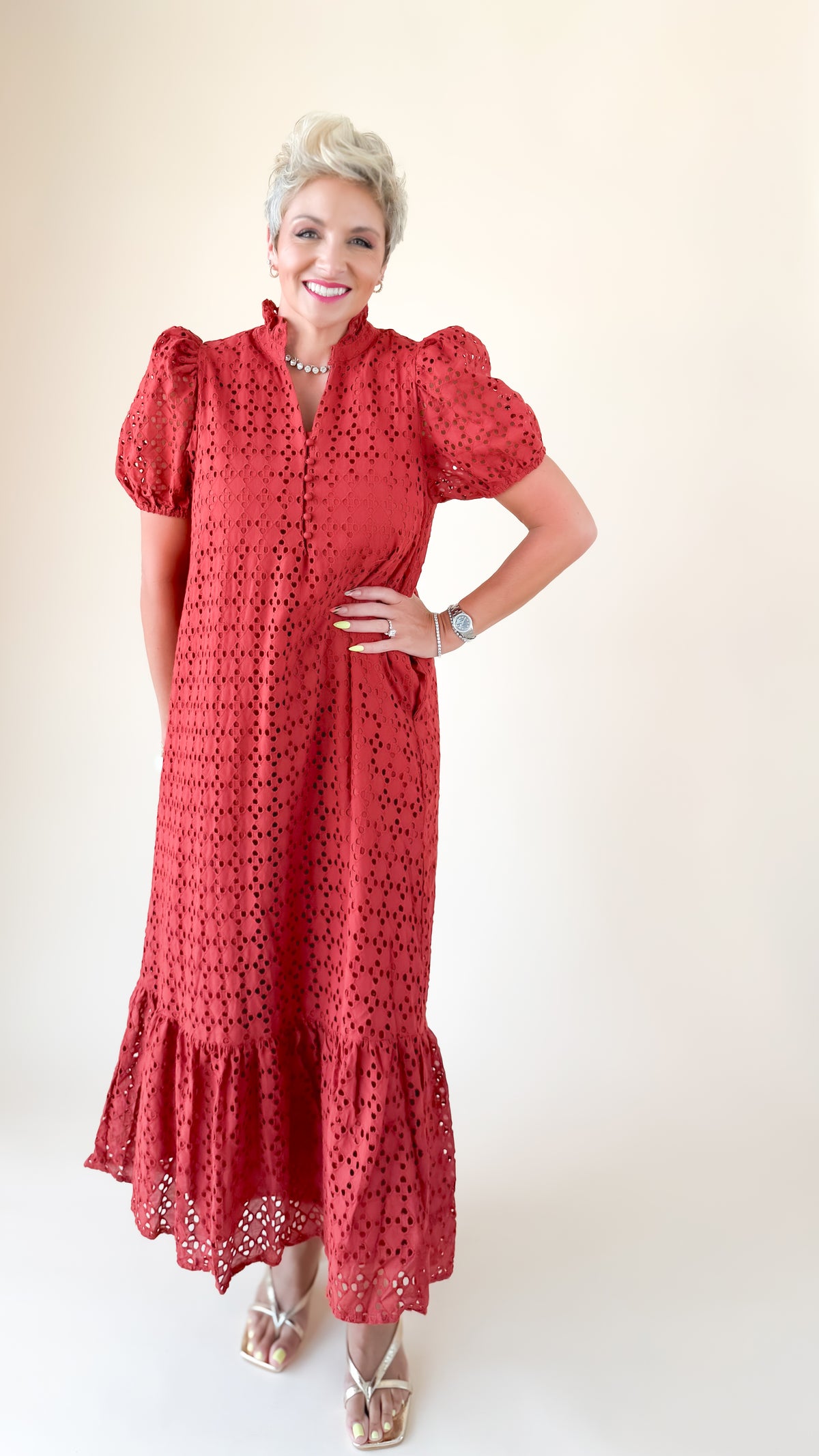 Gretchen Eyelet Maxi Dress/Rust