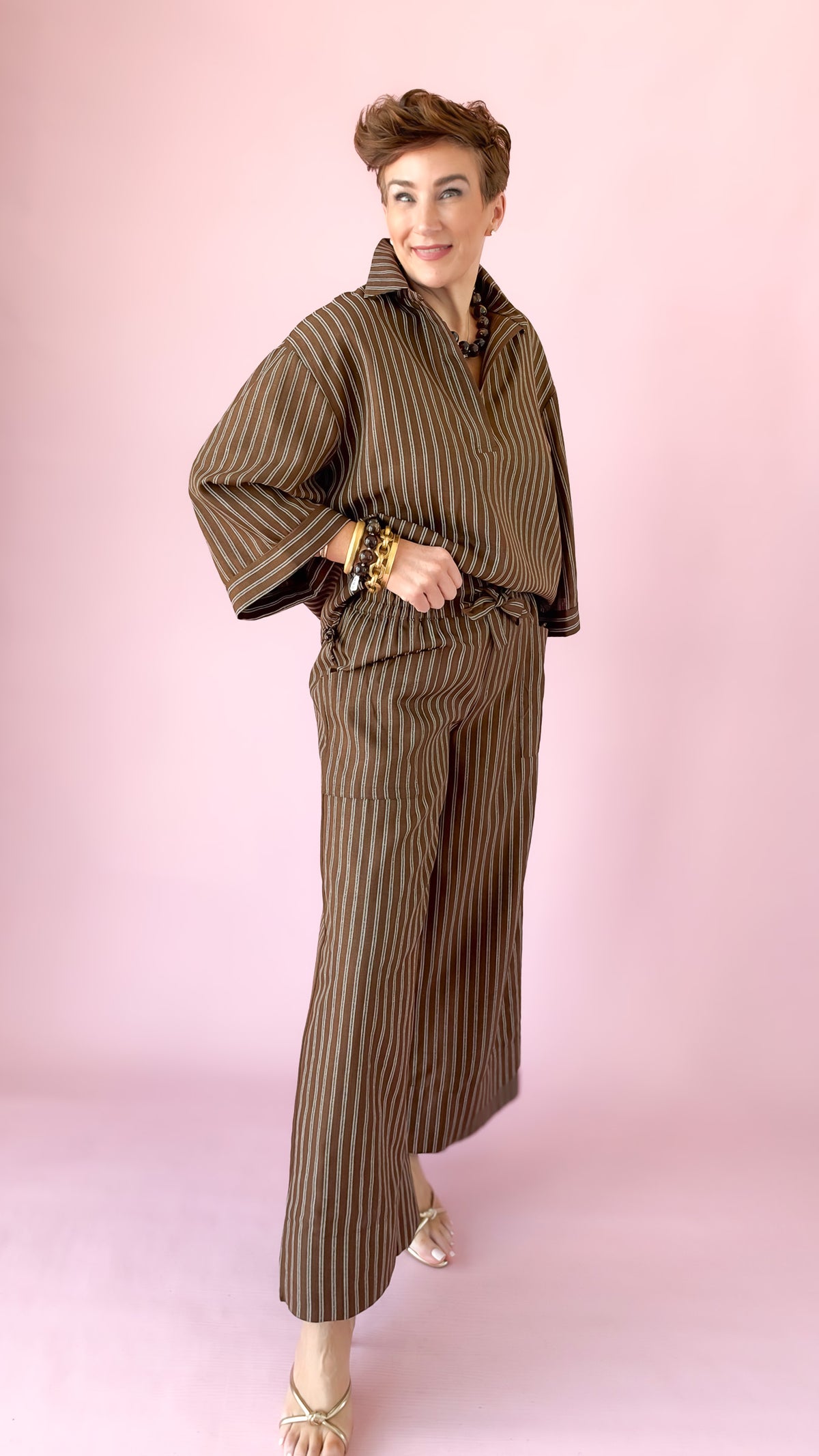 HW Wide Stripe Pants/Brown