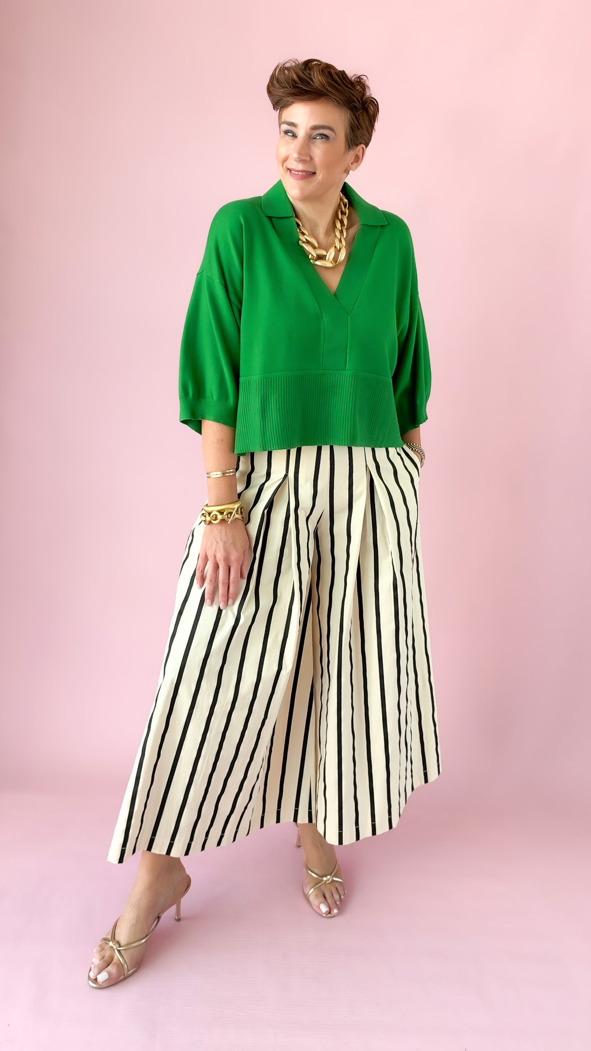 HW Pleated Wide Leg Pants/Cream