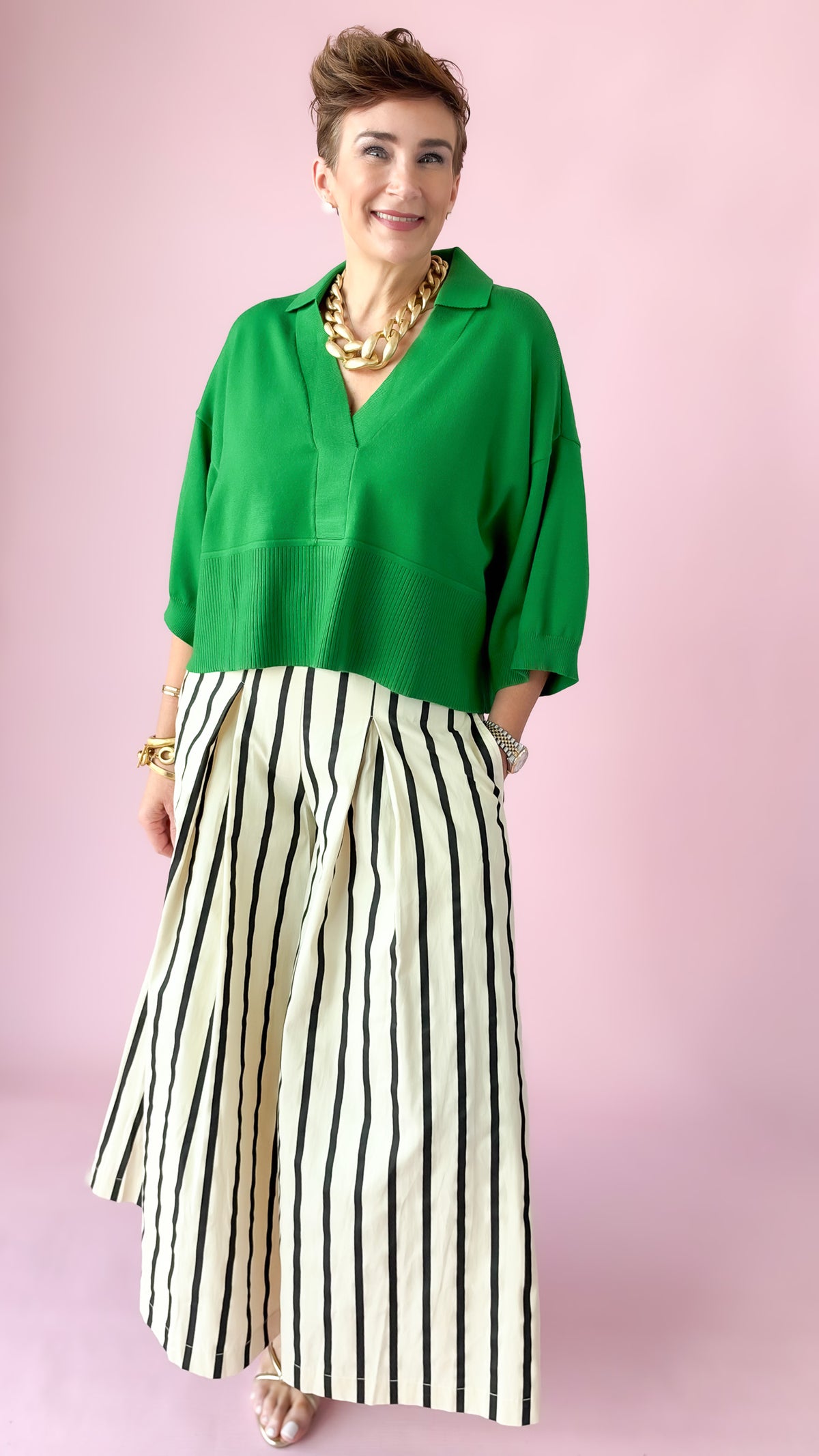 HW Pleated Wide Leg Pants/Cream