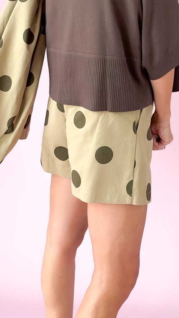Polka Dot High Waist Shorts/Taupe