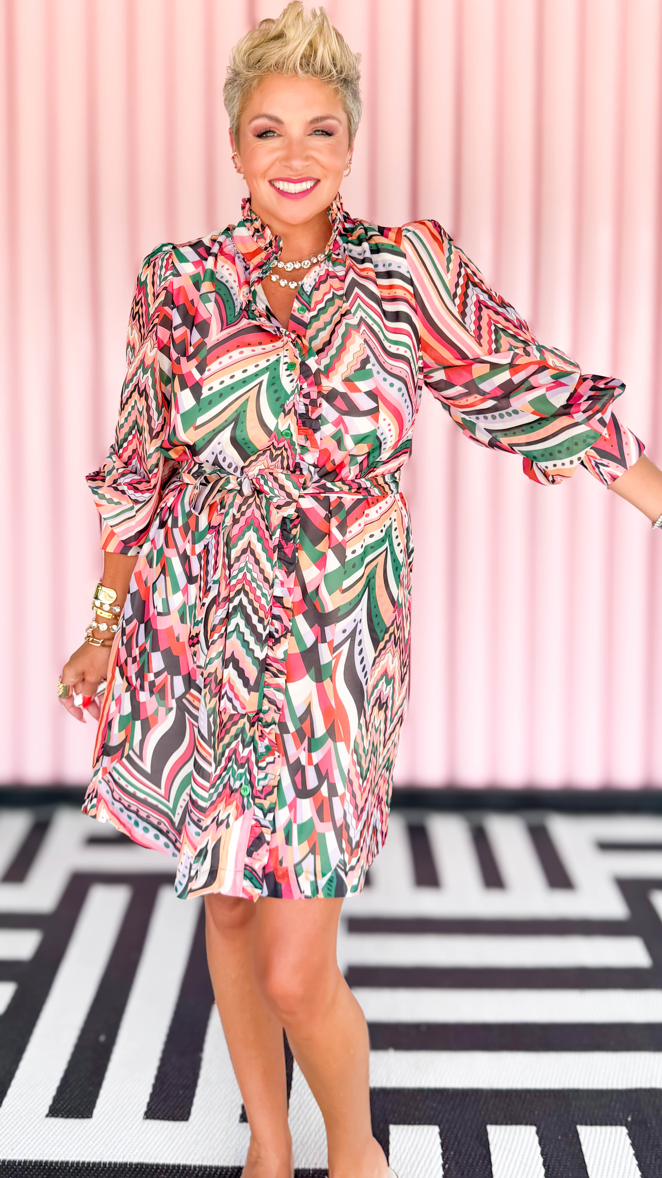 Barbara Belted Shirt Dress/Multi