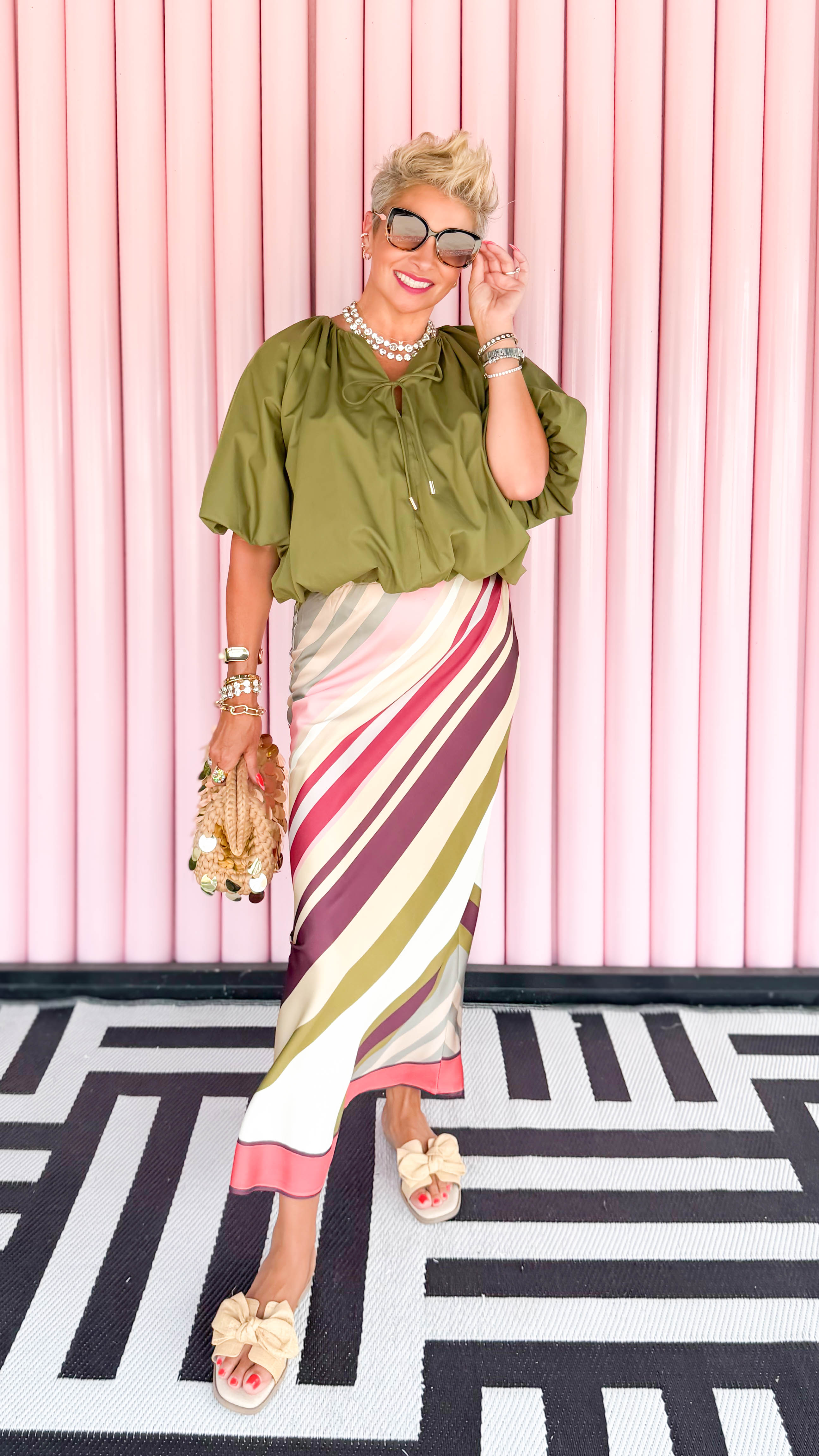Crinkle Satin Midi Skirt