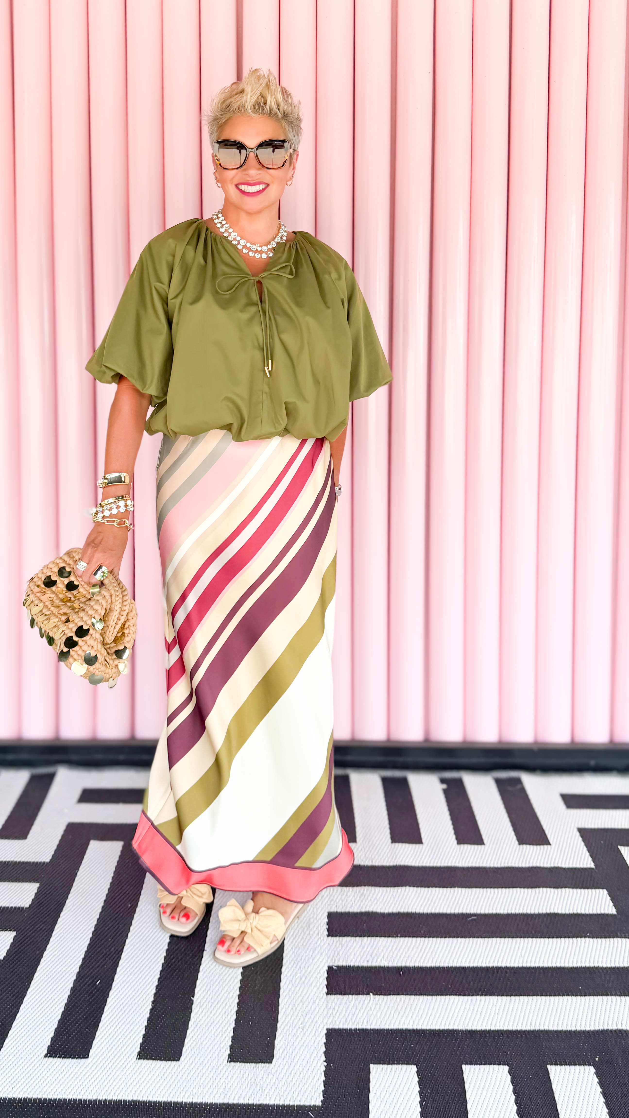 Crinkle Satin Midi Skirt