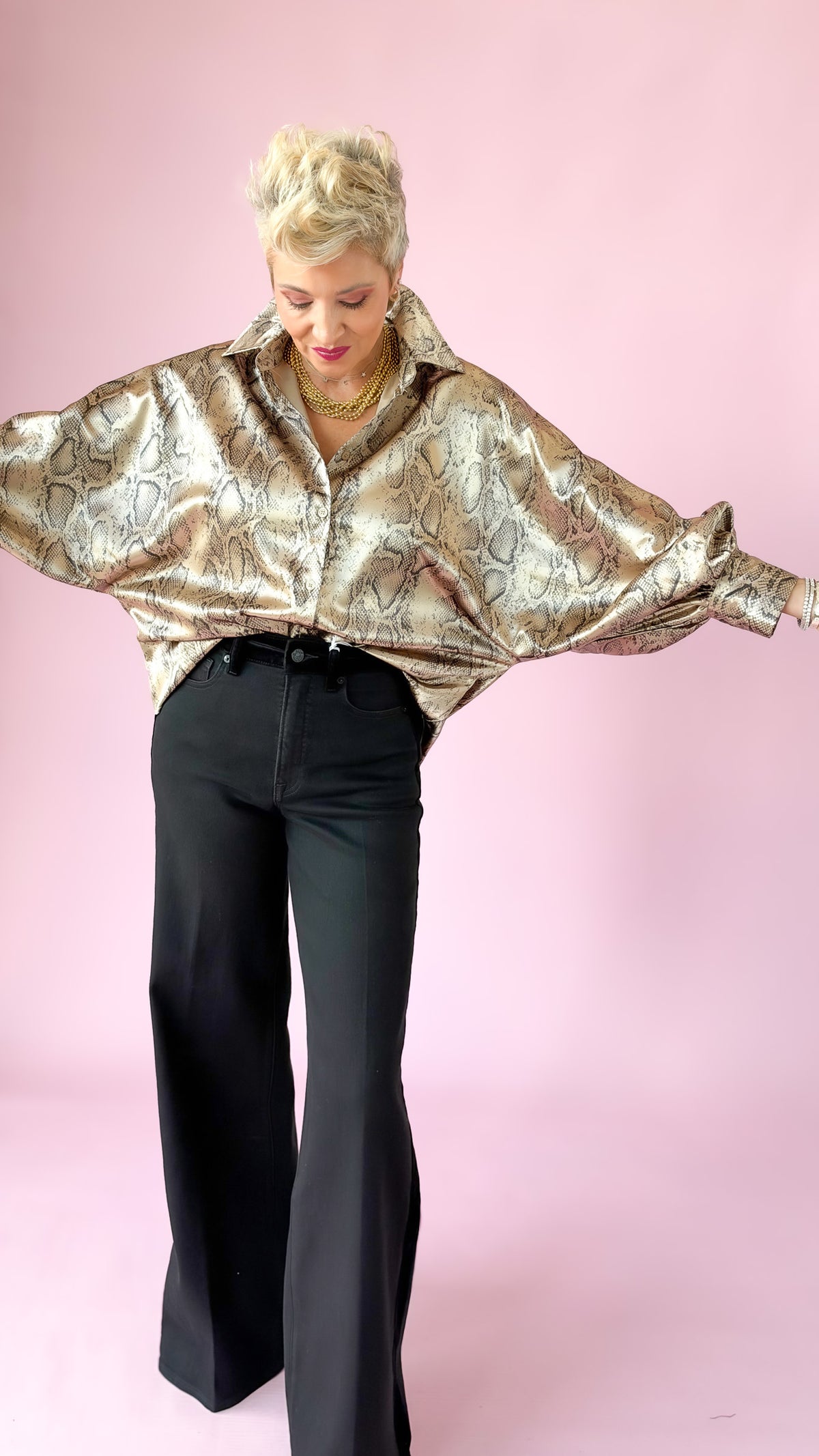 Silky Snake Print Top/Taupe