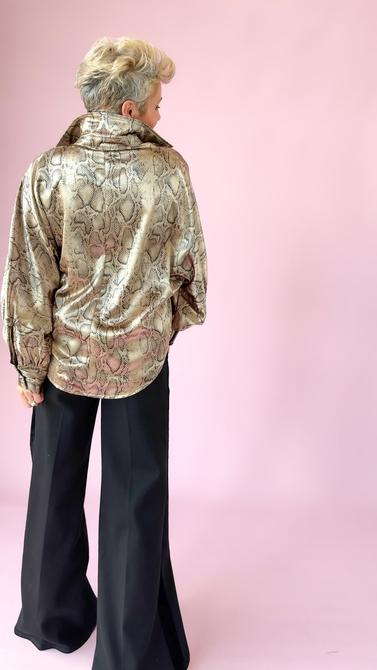 Silky Snake Print Top/Taupe
