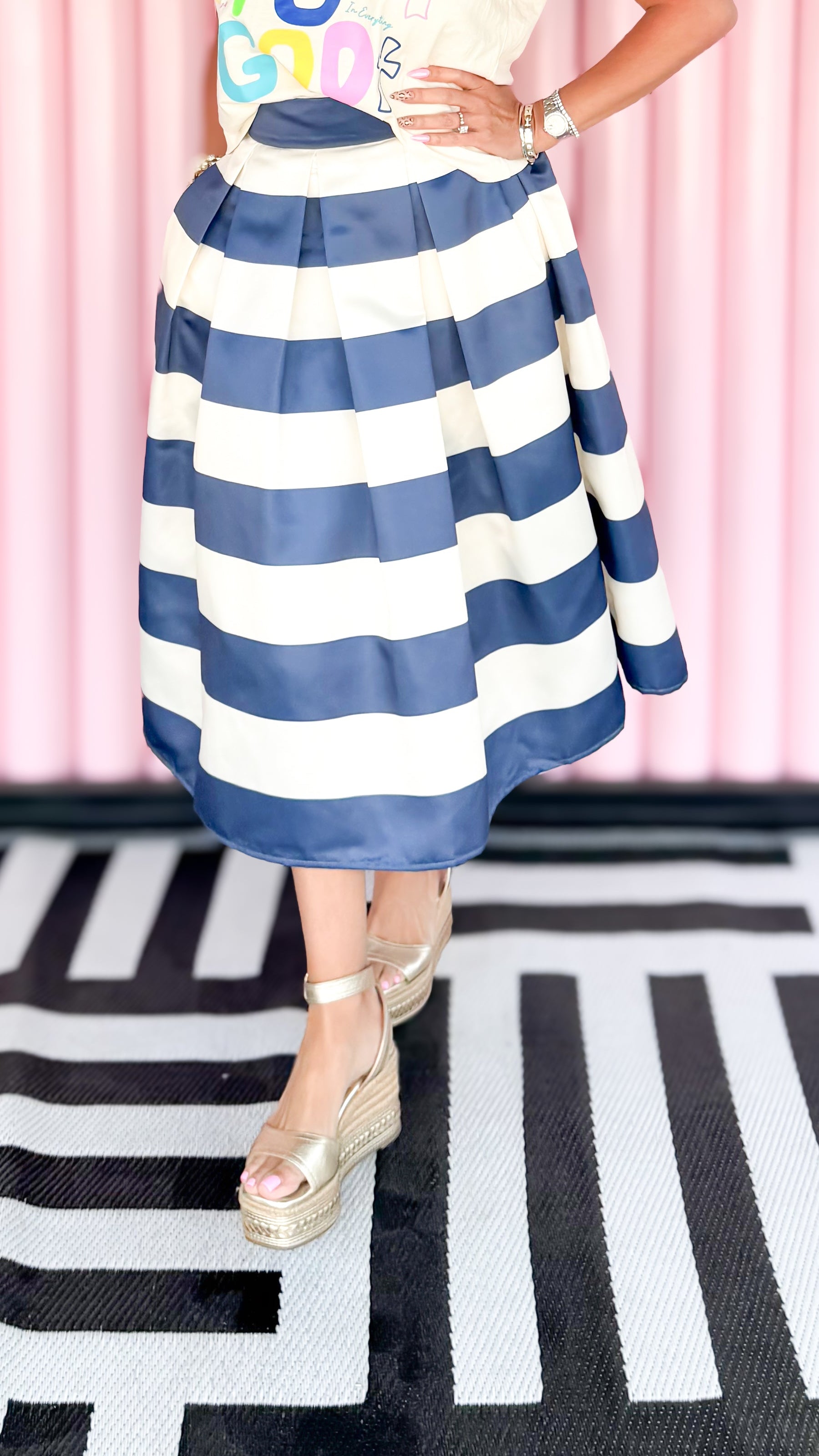 Full Striped Midi Skirt