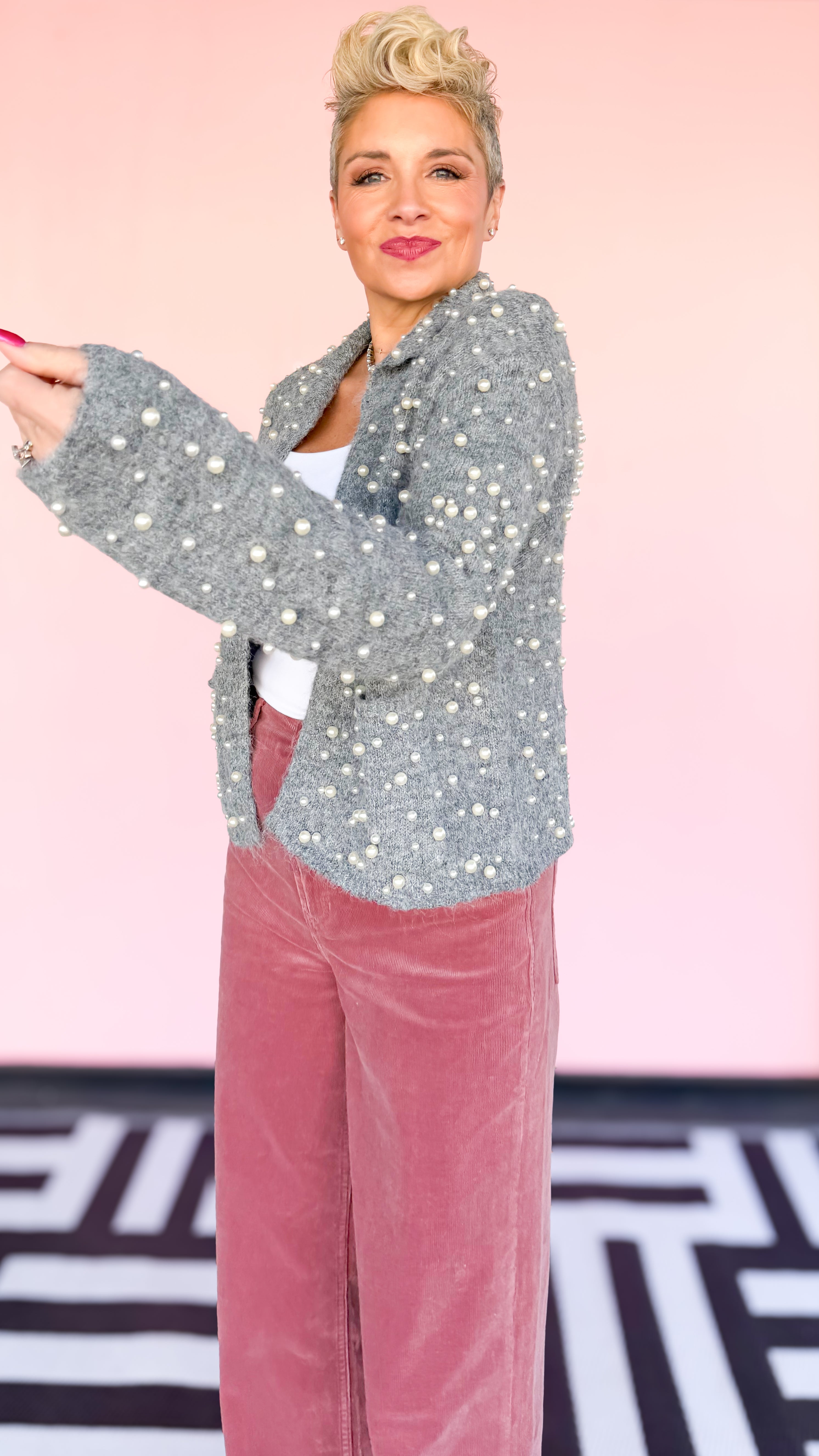 Cardigan with Pearls/Grey