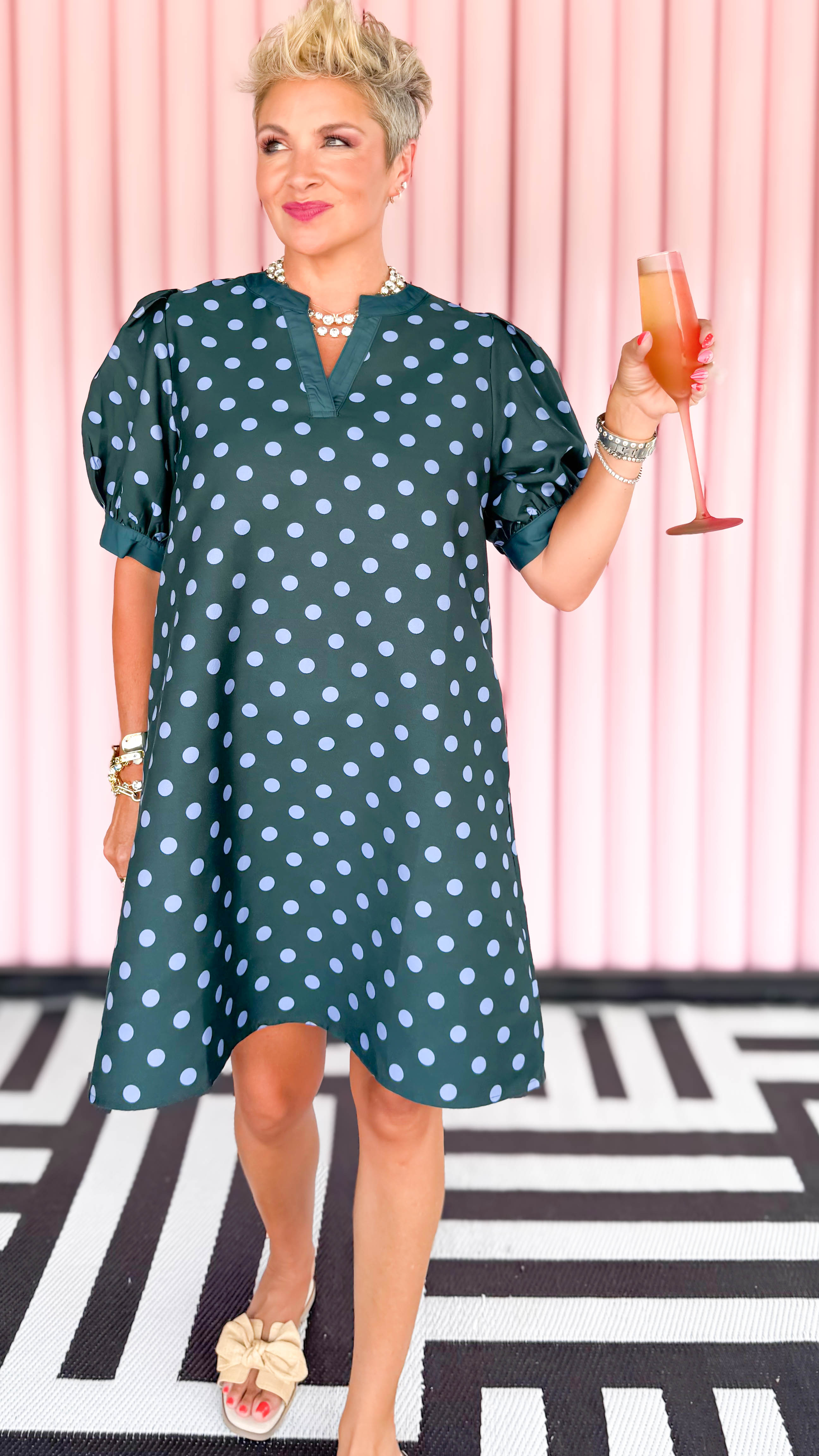 Bubble Sleeve Mini Dress/Hunter Green