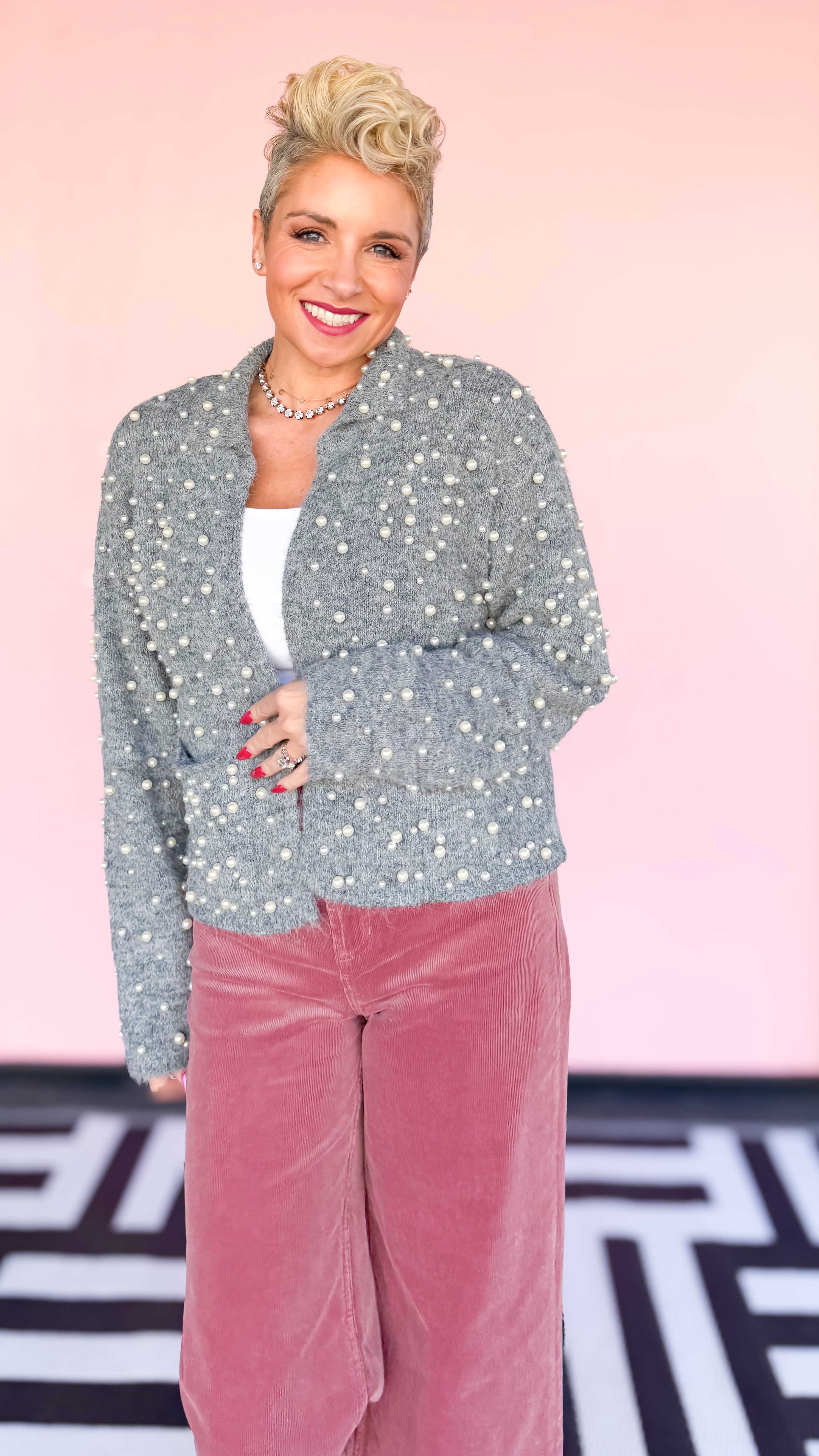 Cardigan with Pearls/Grey