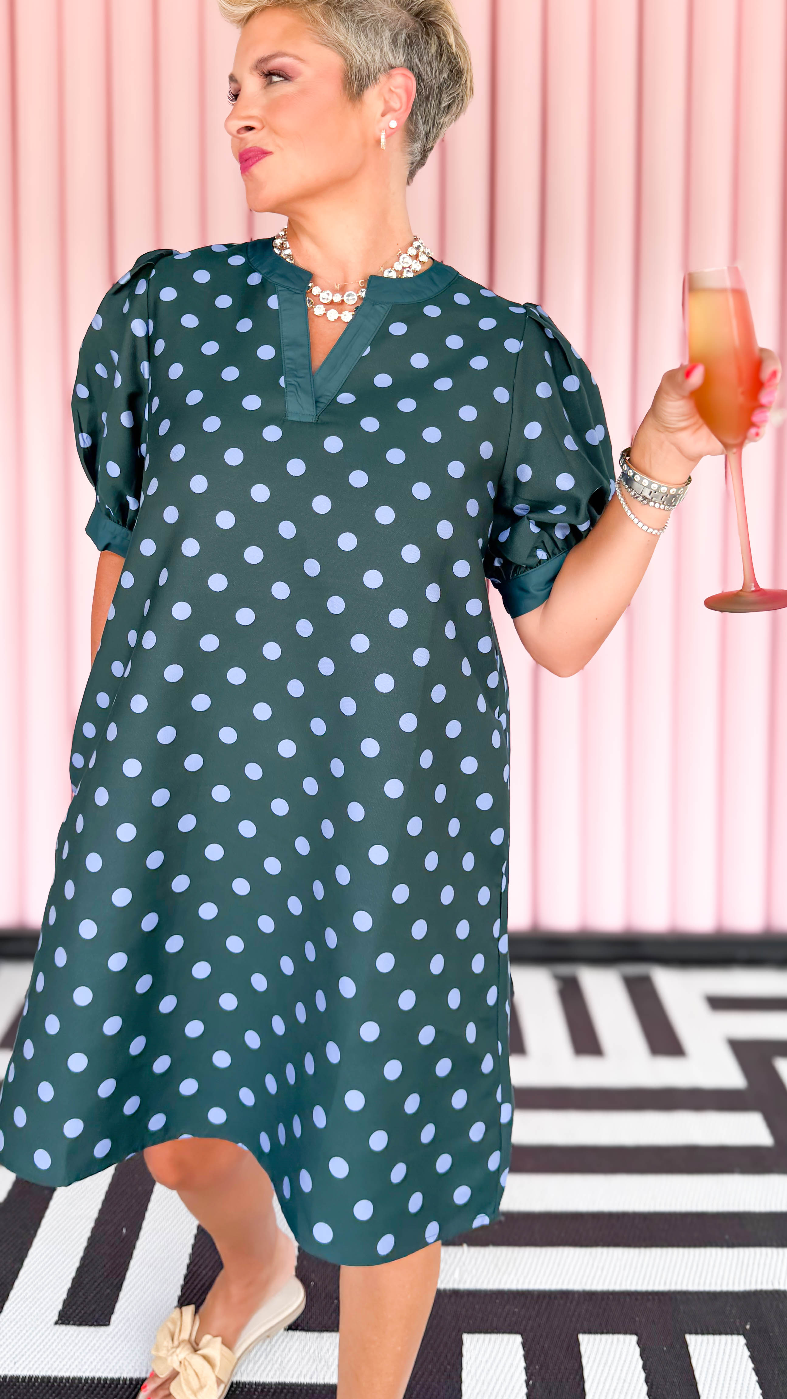 Hunter Green Polka Dot Mini Dress | Bubble Sleeve Dress | The BLVD