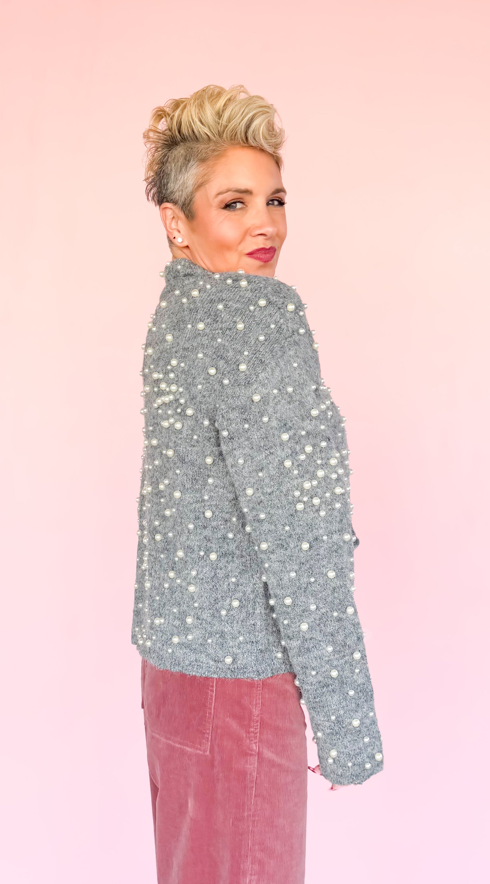 Cardigan with Pearls/Grey