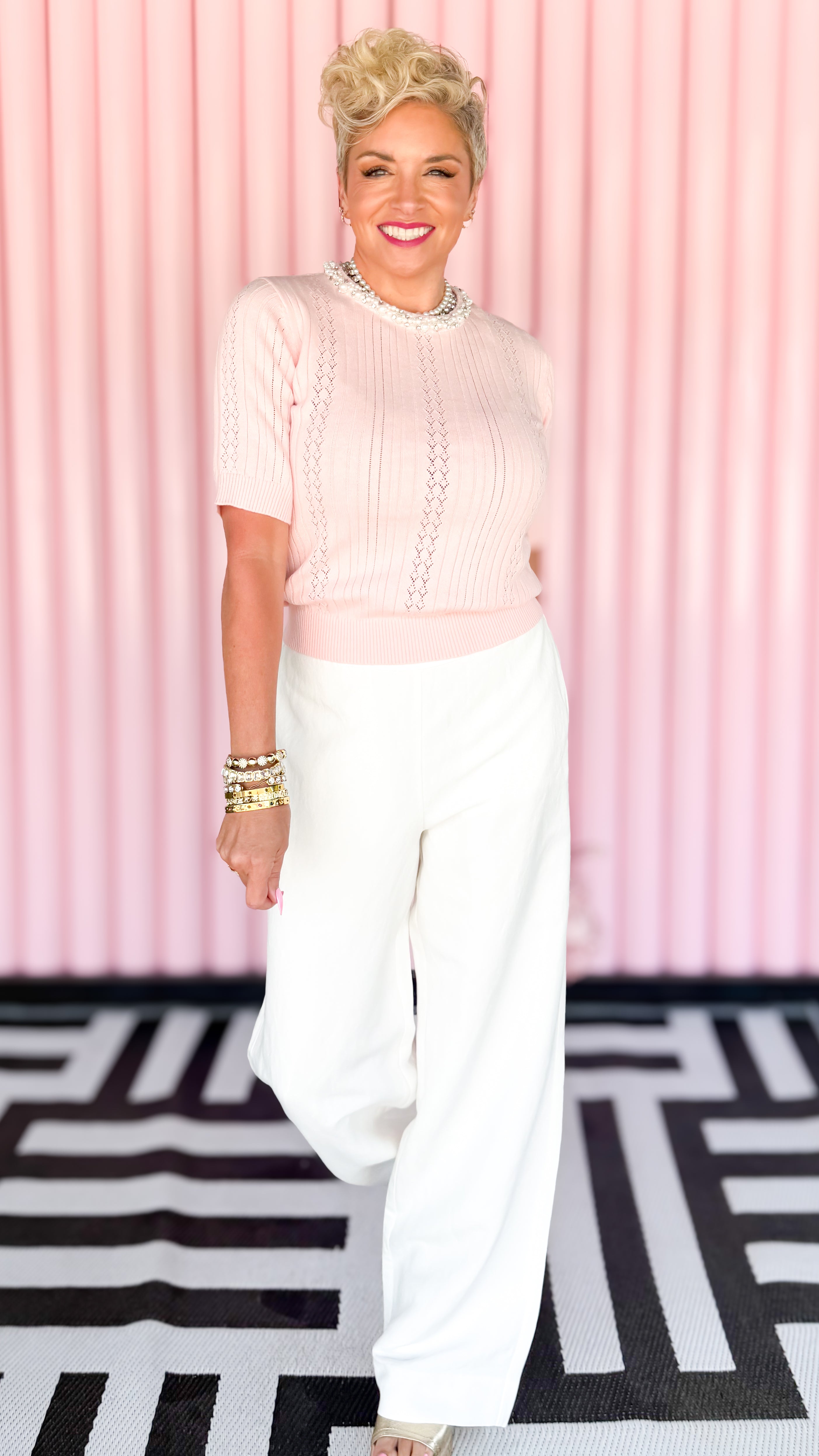 White Gianna pull on semi straight leg jeans worn on model - side view - BLVD Boutik