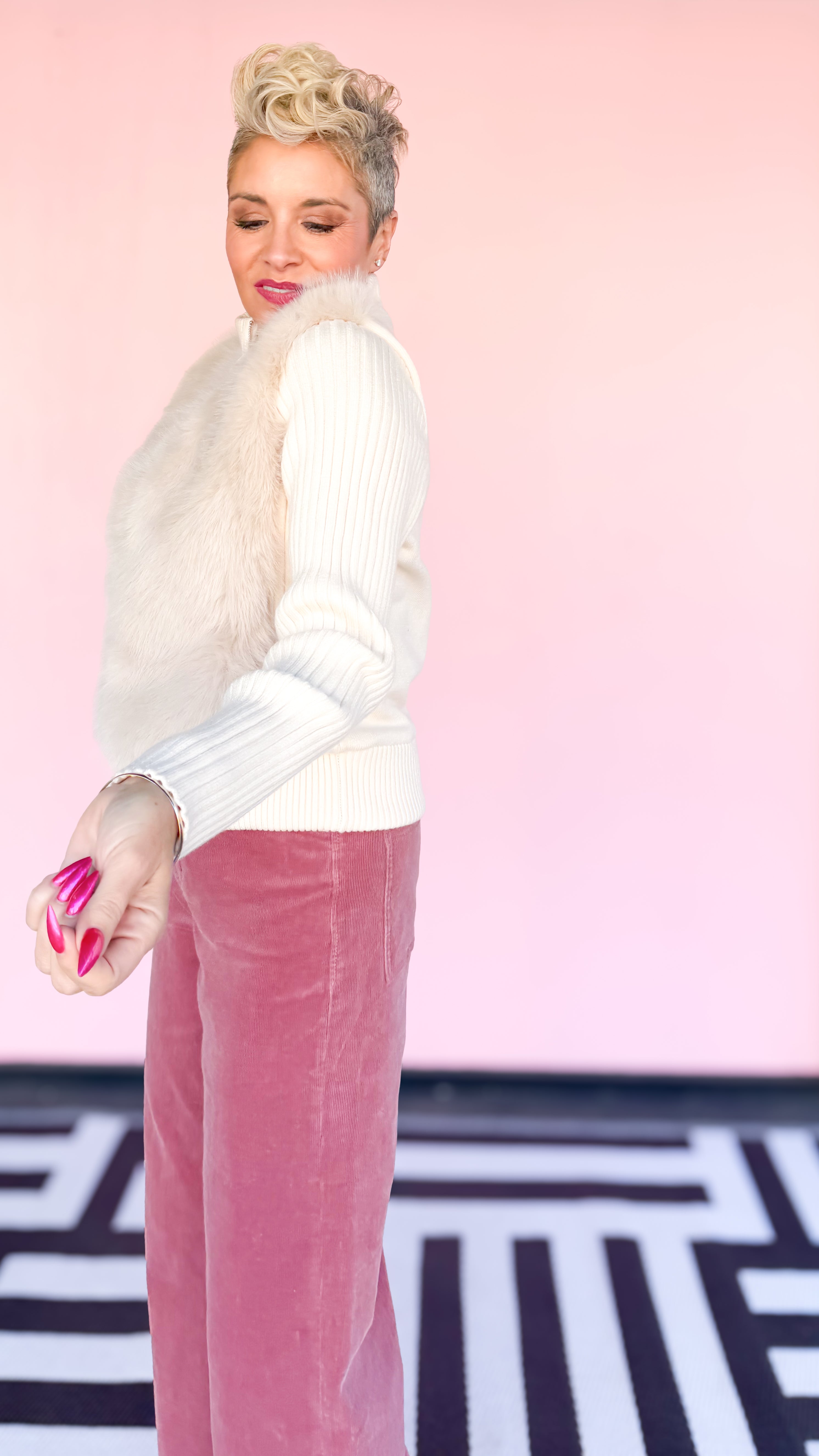 Helios Fur Front Zip Cardigan/Cream