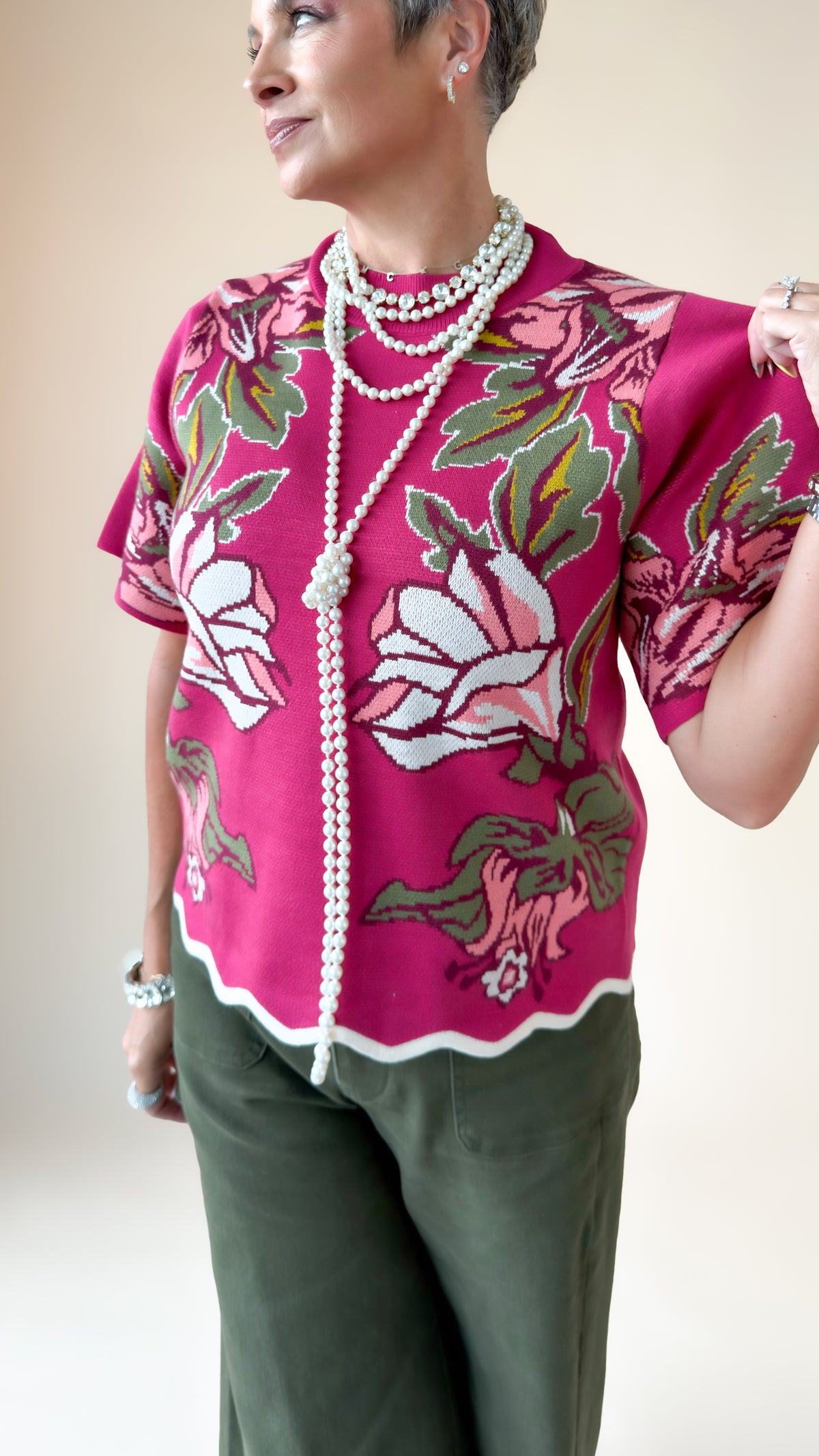 Peony Crop Sweater/Pink