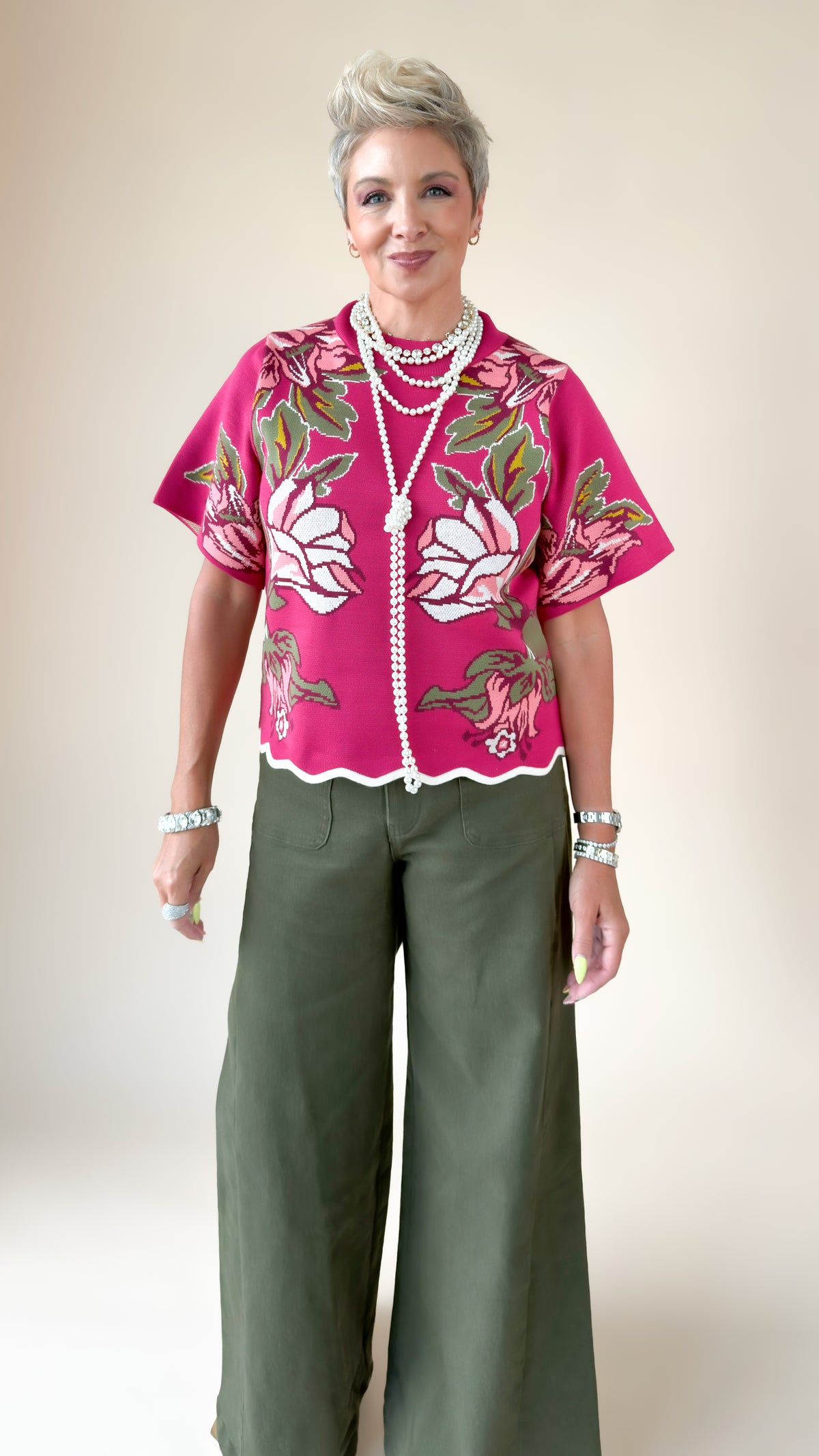 Peony Crop Sweater/Pink