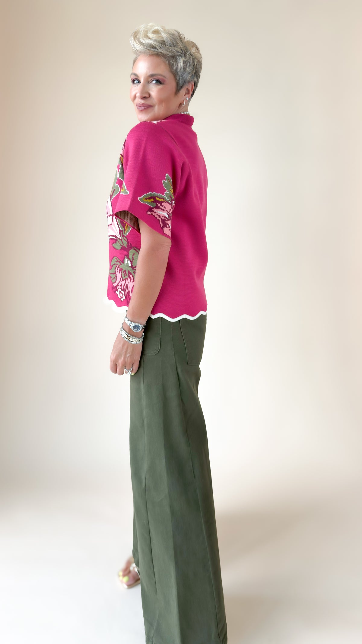 Peony Crop Sweater/Pink