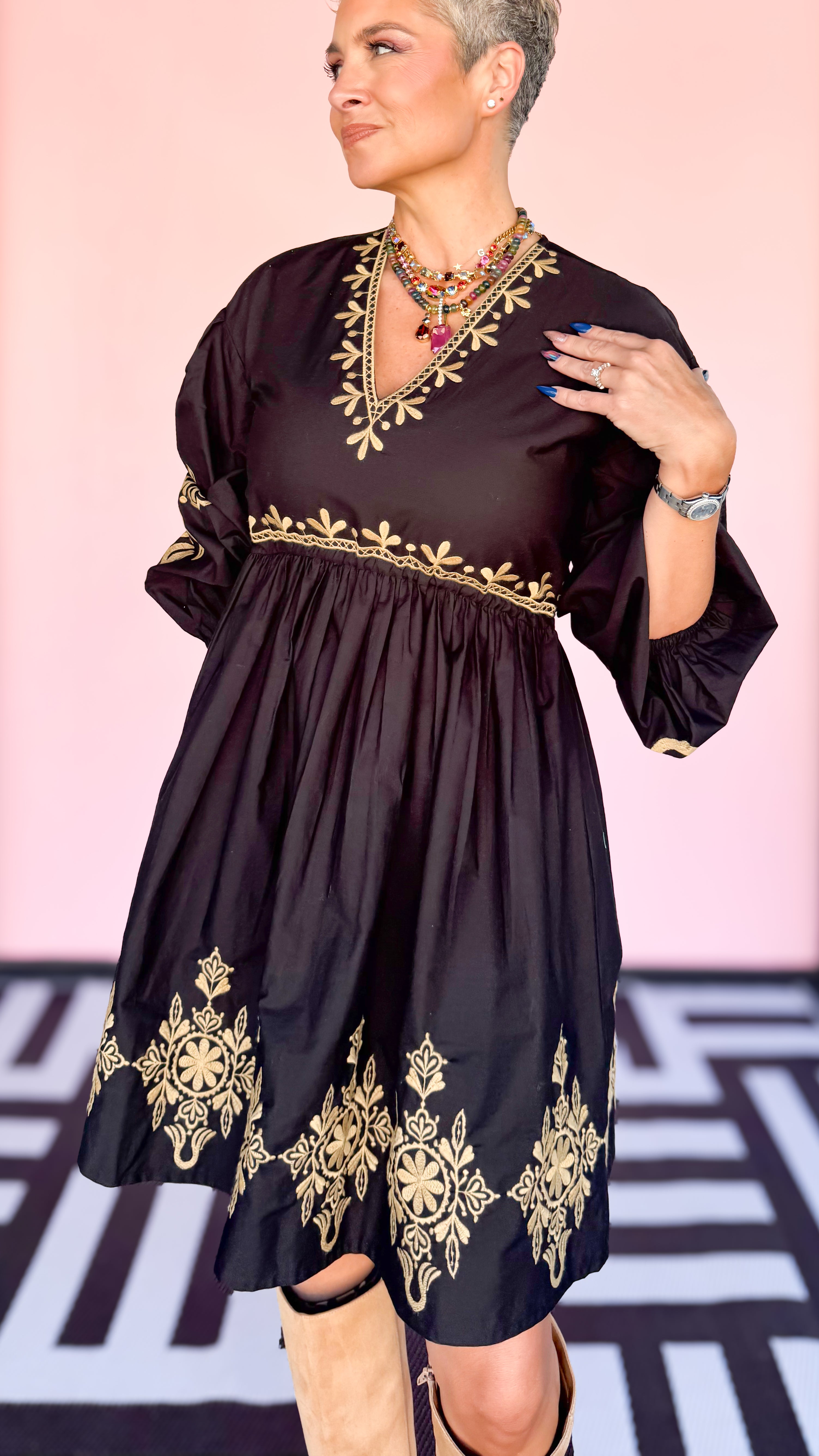 Vica Embroidered Mini Dress/Black - The BLVD