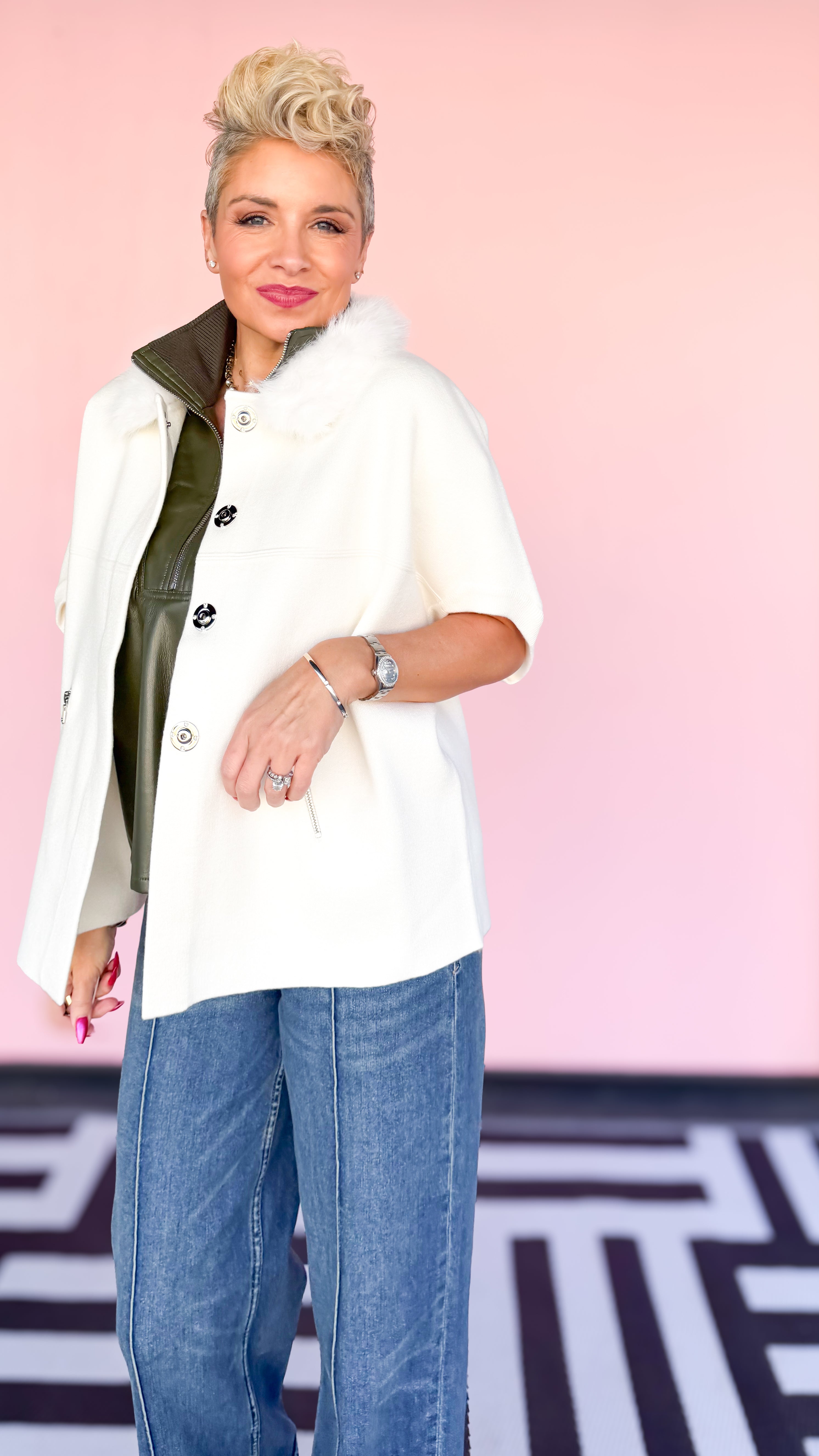 Faux Fur Trimmed Cardigan/Ivory