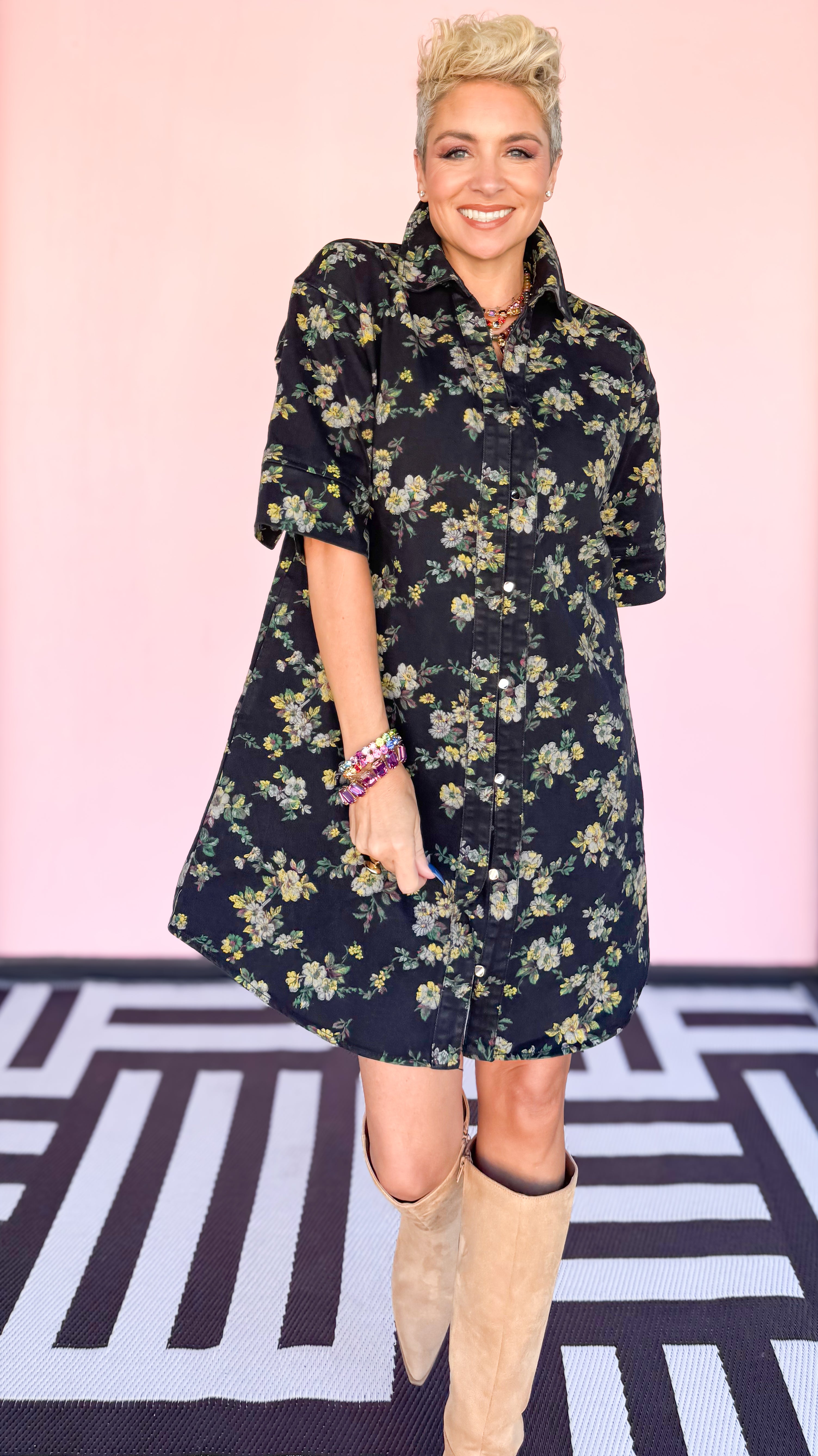 Donna Denim Floral Dress/Black - The BLVD