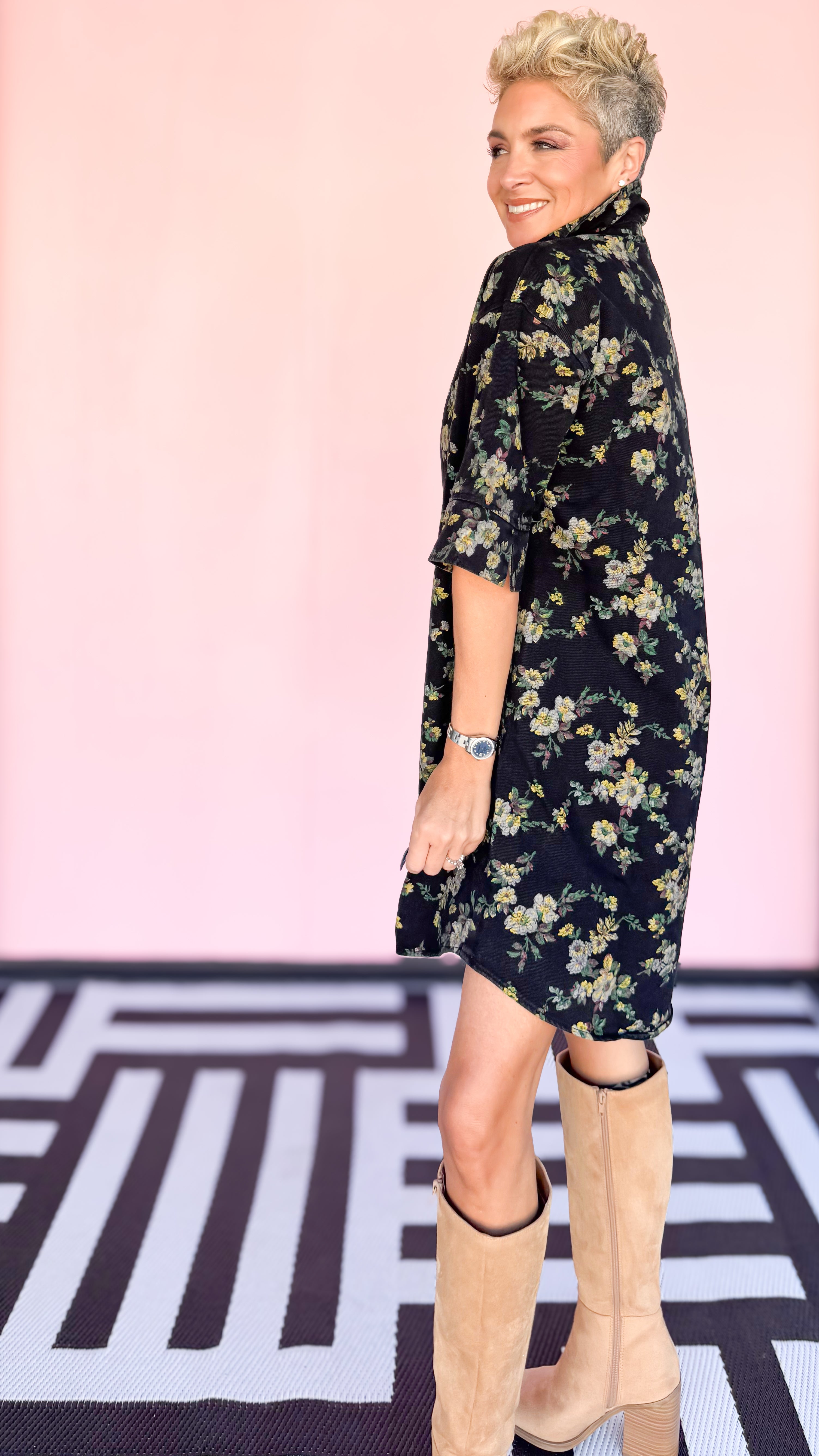 Donna Denim Floral Dress/Black - The BLVD