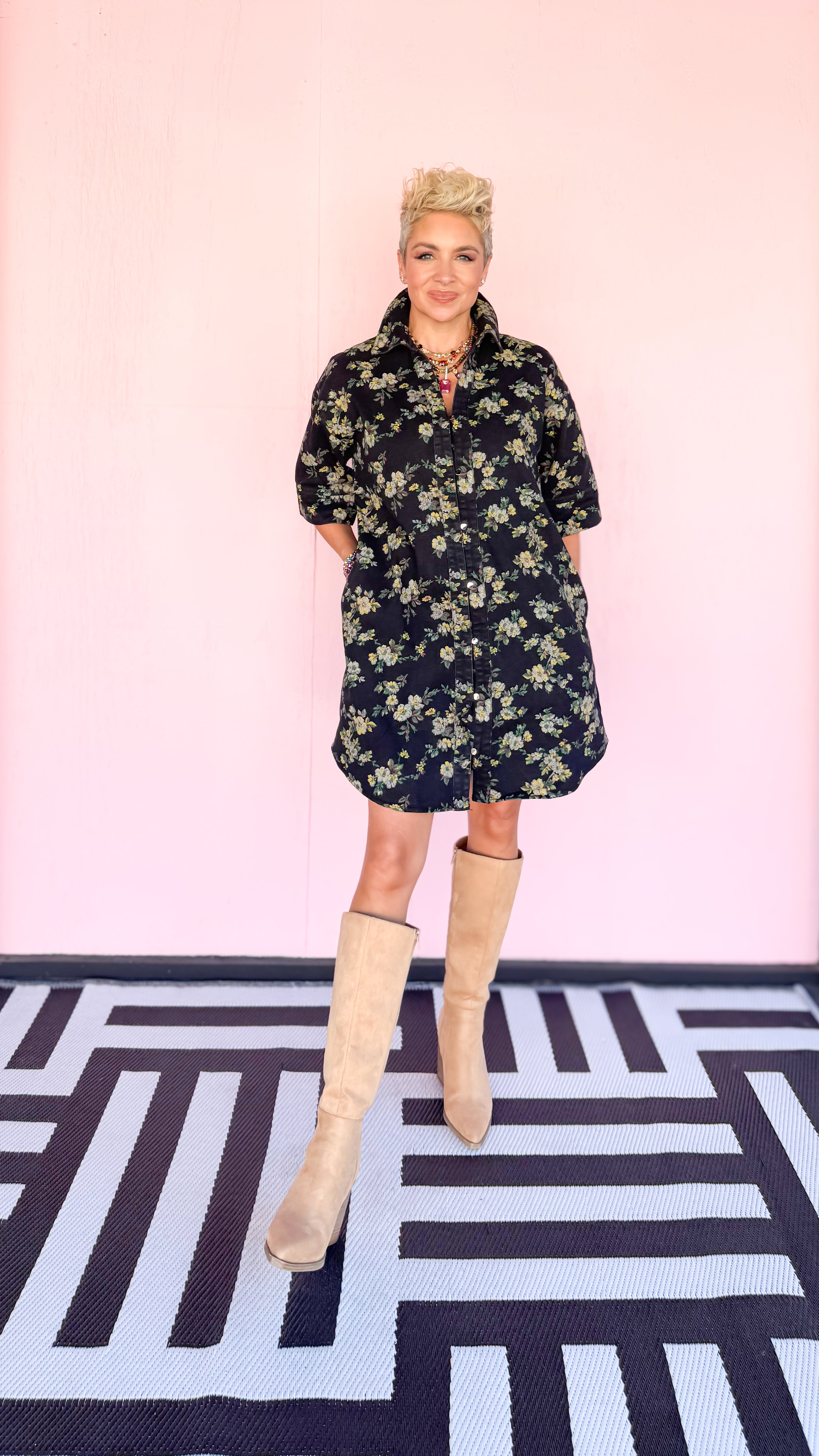 Donna Denim Floral Dress/Black - The BLVD