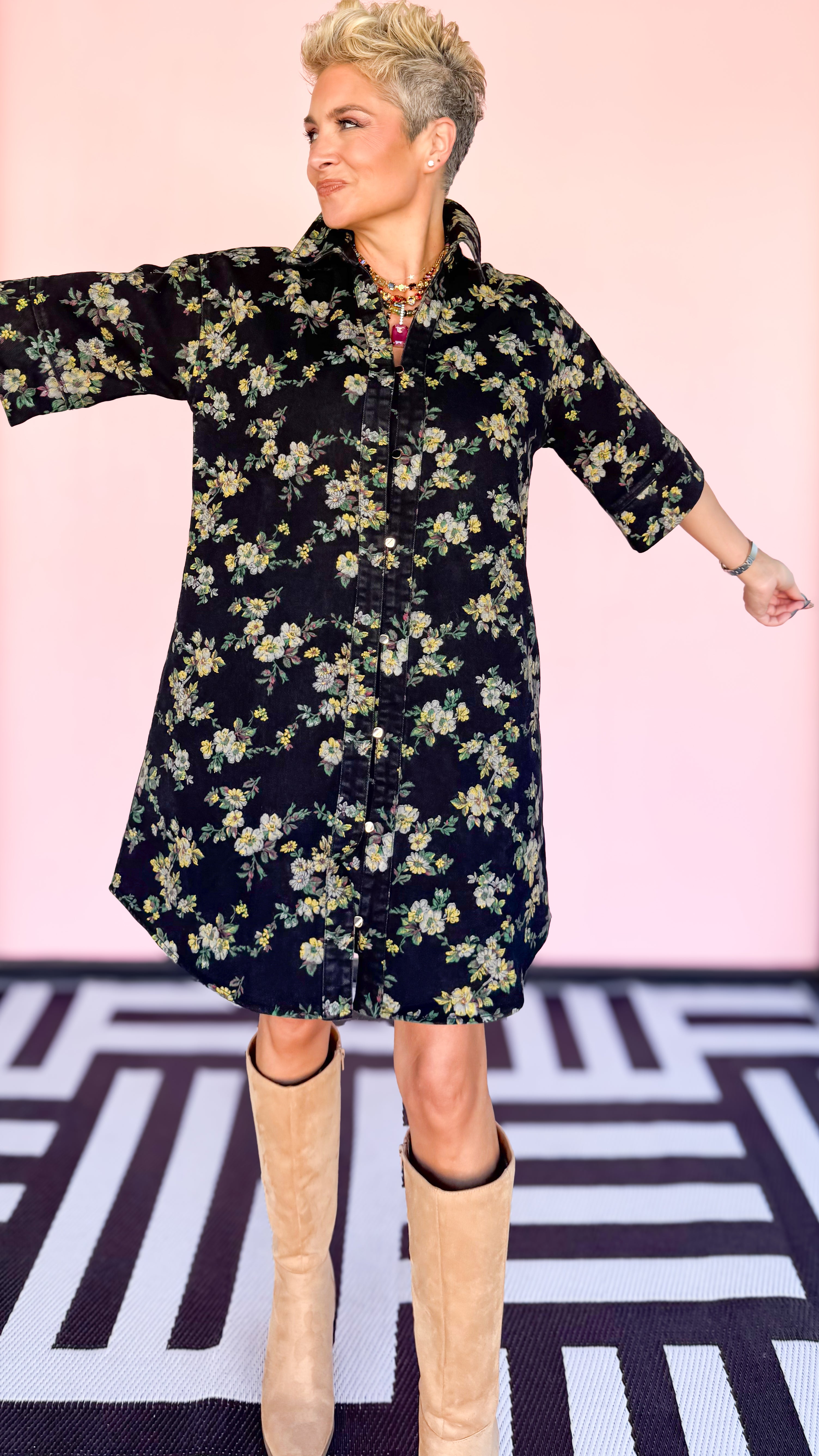 Donna Denim Floral Dress/Black - The BLVD