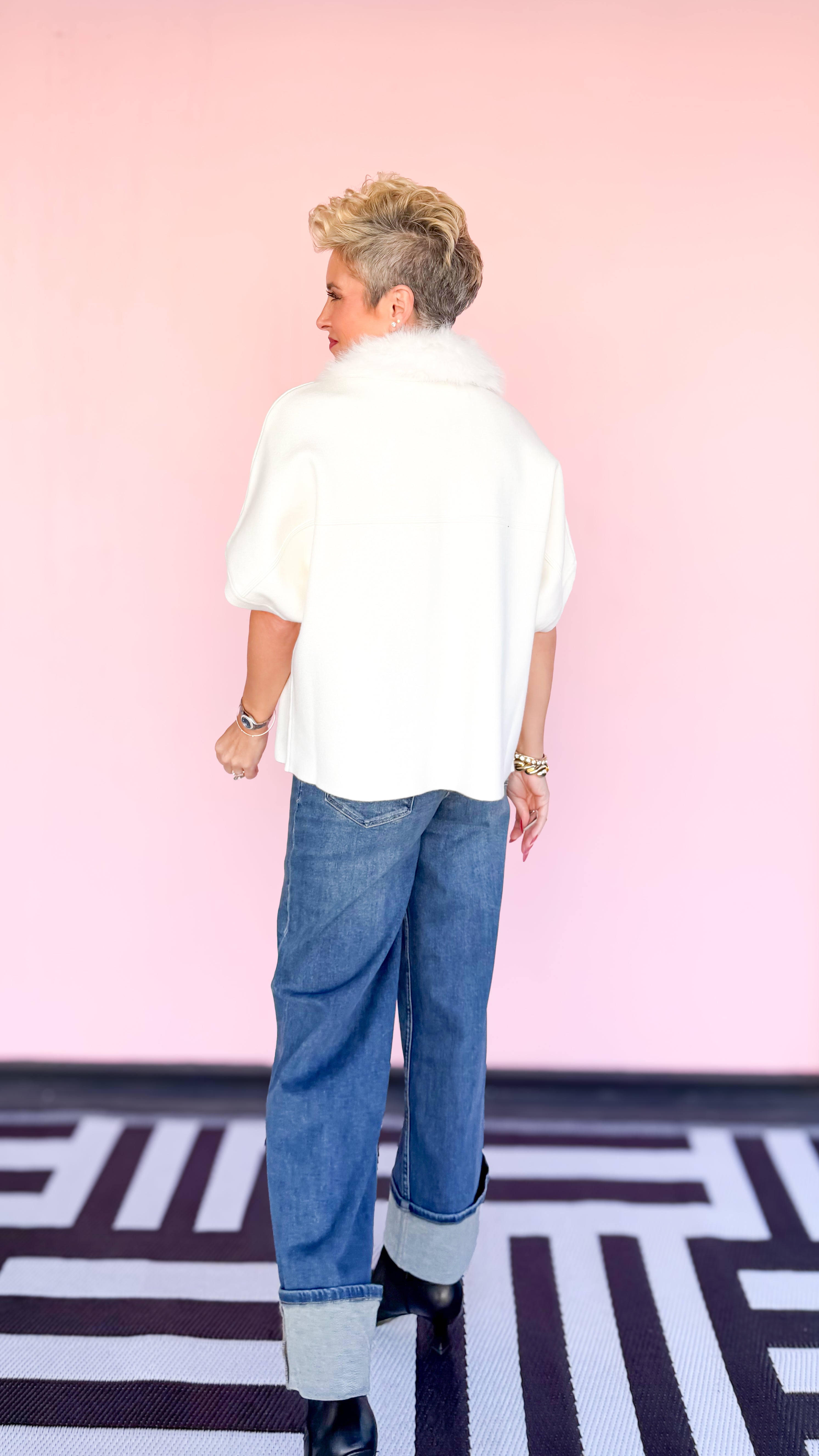 Faux Fur Trimmed Cardigan/Ivory