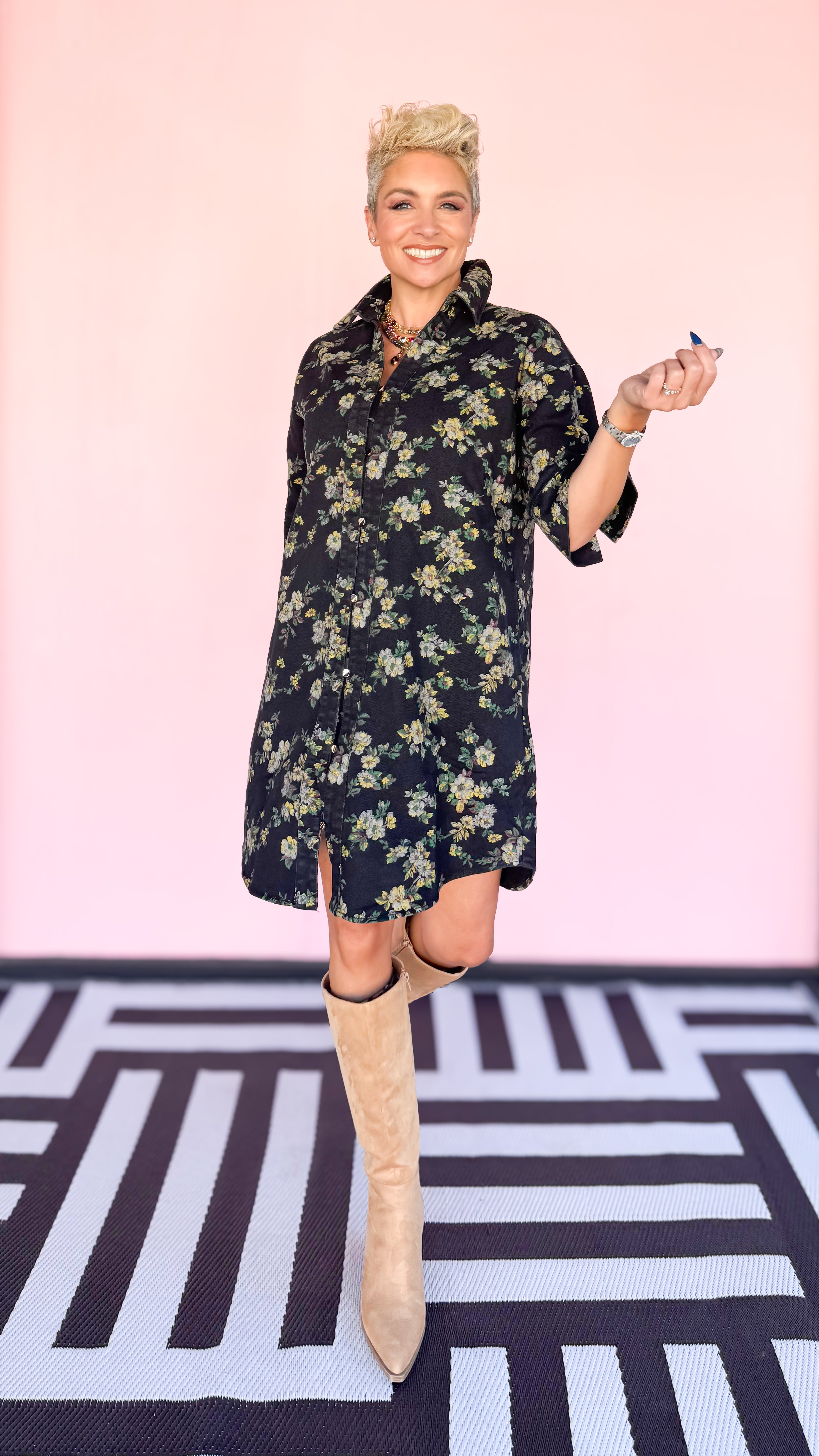 Donna Denim Floral Dress/Black - The BLVD