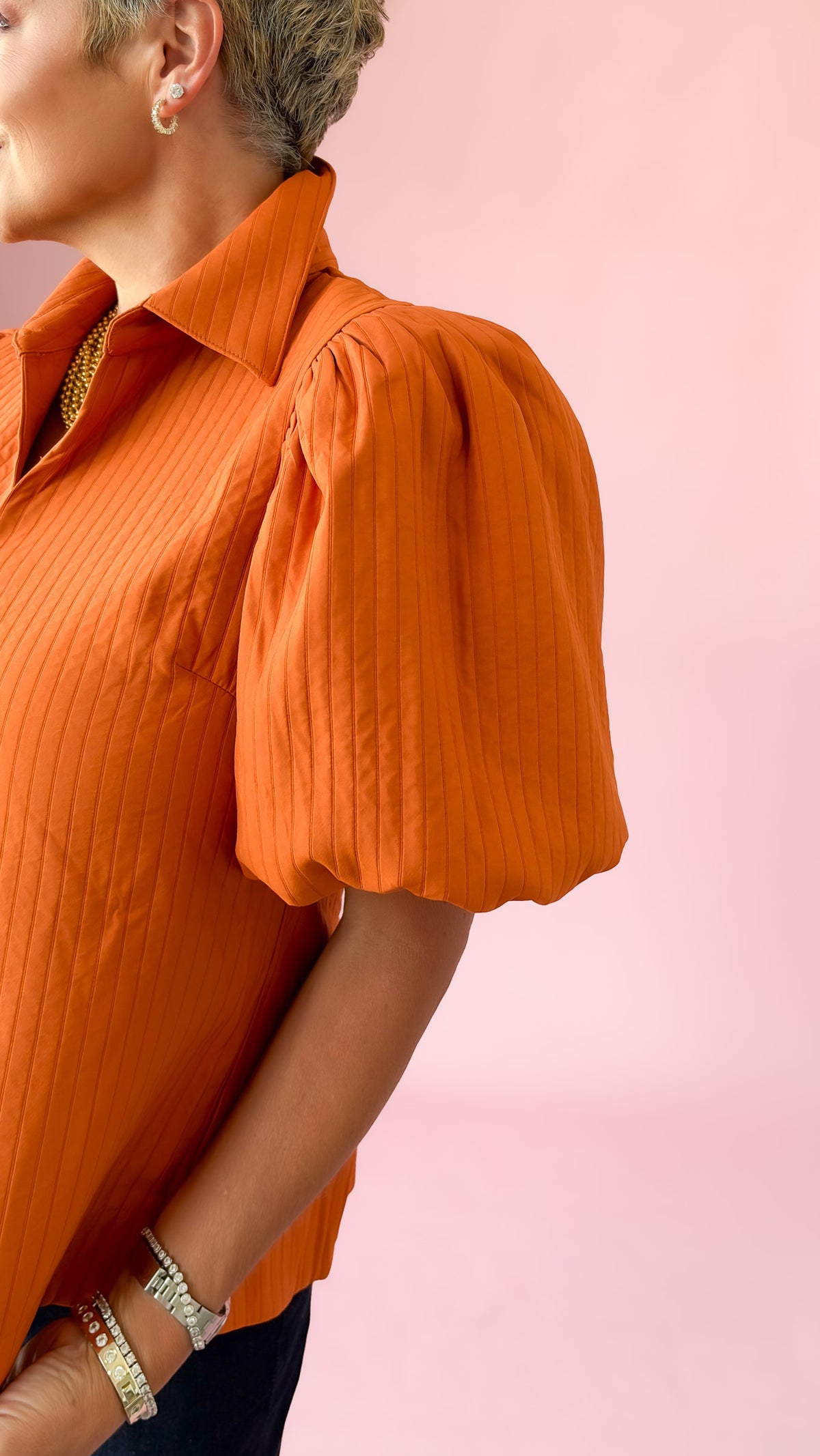 Puff Sleeve Peplum Top/Pumpkin