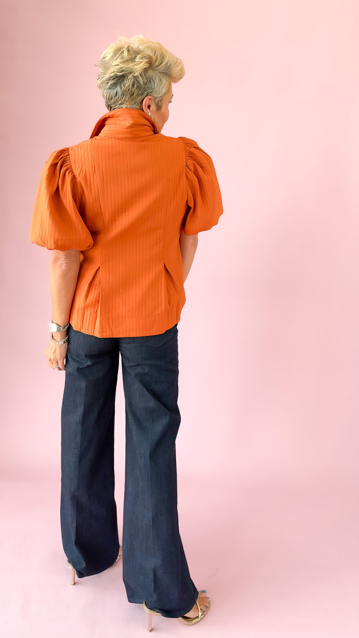 Puff Sleeve Peplum Top/Pumpkin