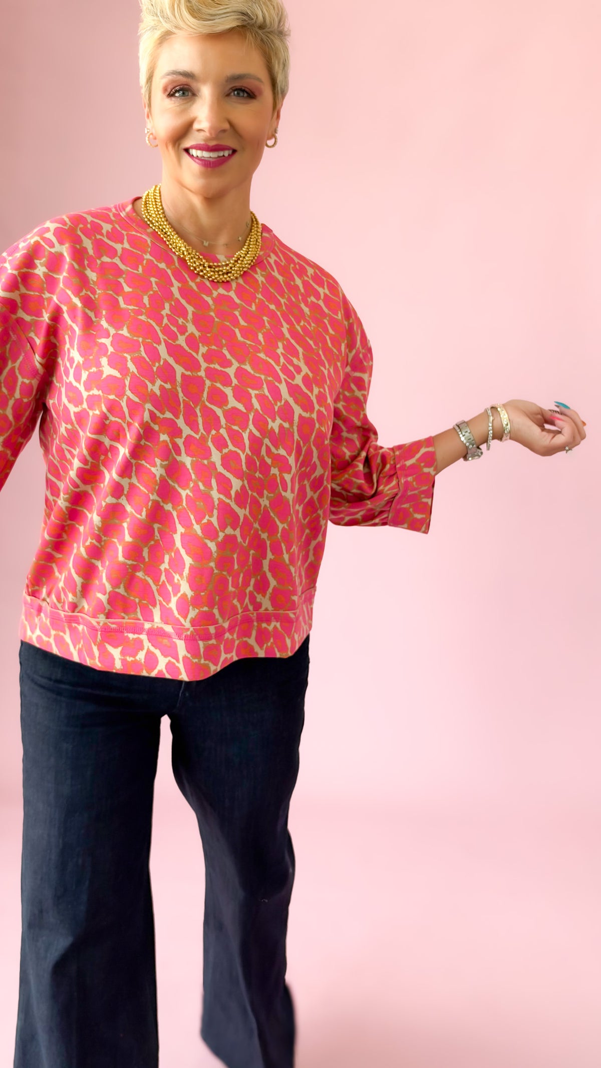 Leopard 3/4 Sleeve Top/Pink